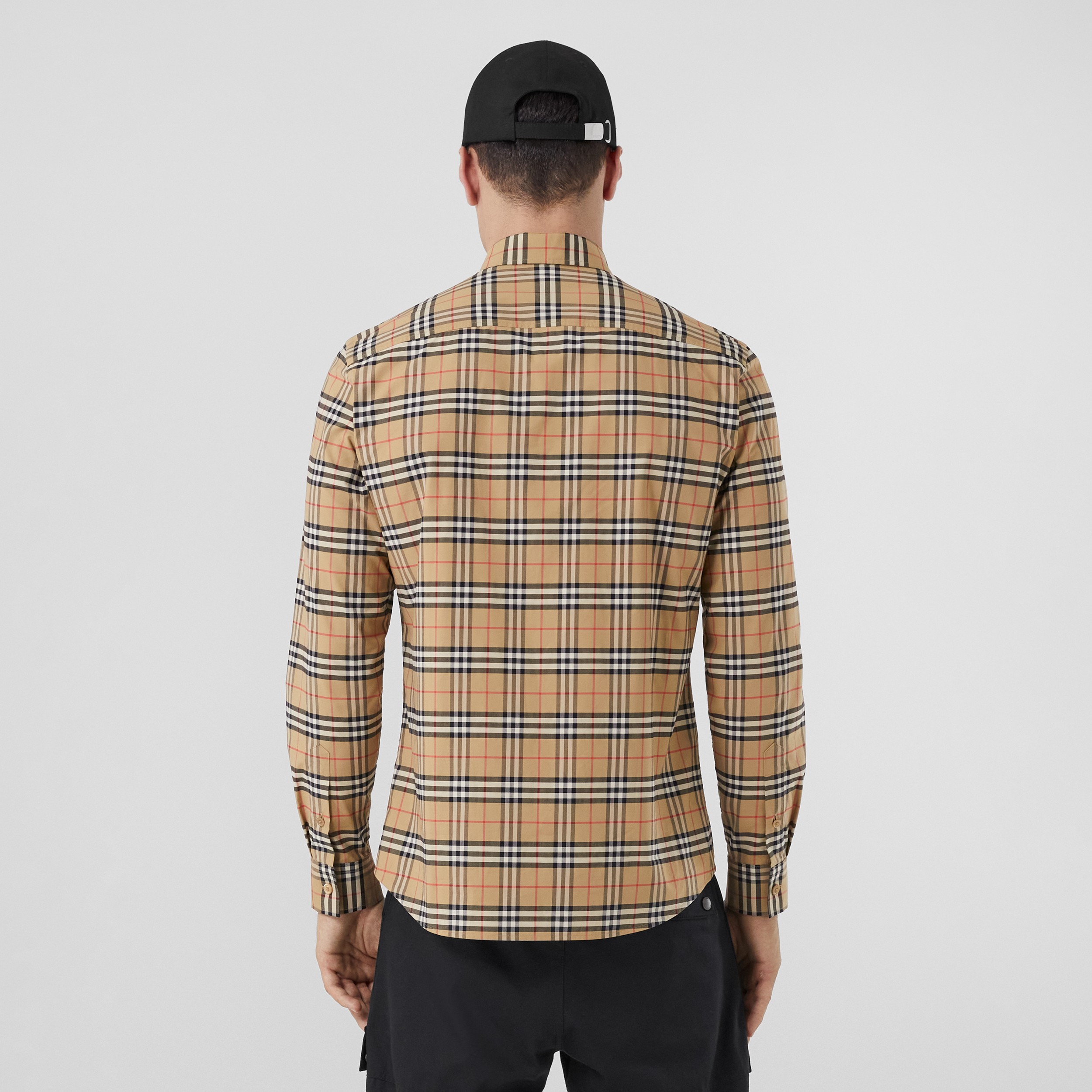 Camisa de algodão Check com stretch (Bege Clássico) - Homens | Burberry® oficial - 3