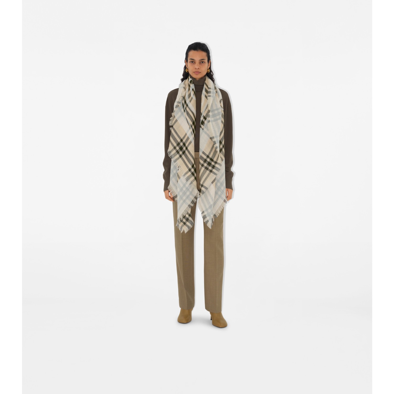 EKD Check Wool Blend Scarf in Calico Burberry Official