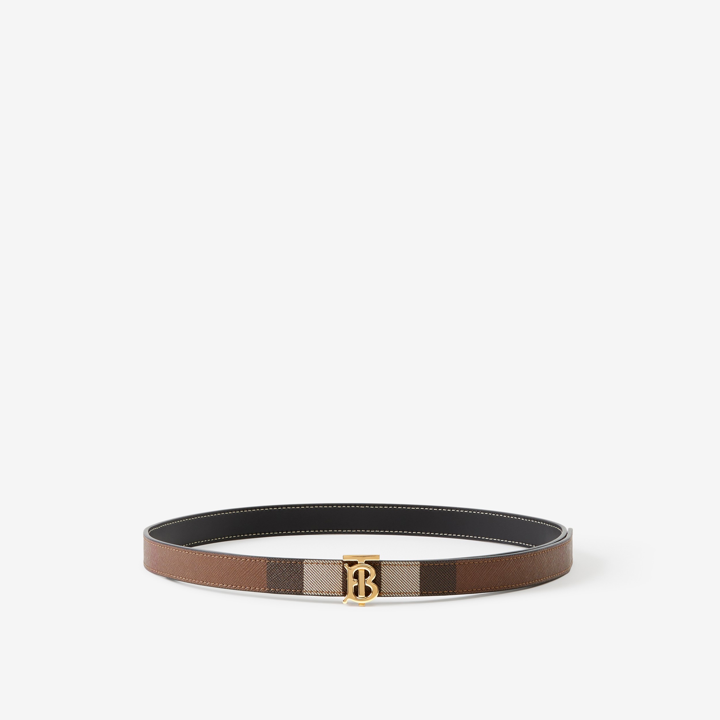 Check and Leather Reversible TB Belt in Dark Birch Brown - Women | Burberry®  Official