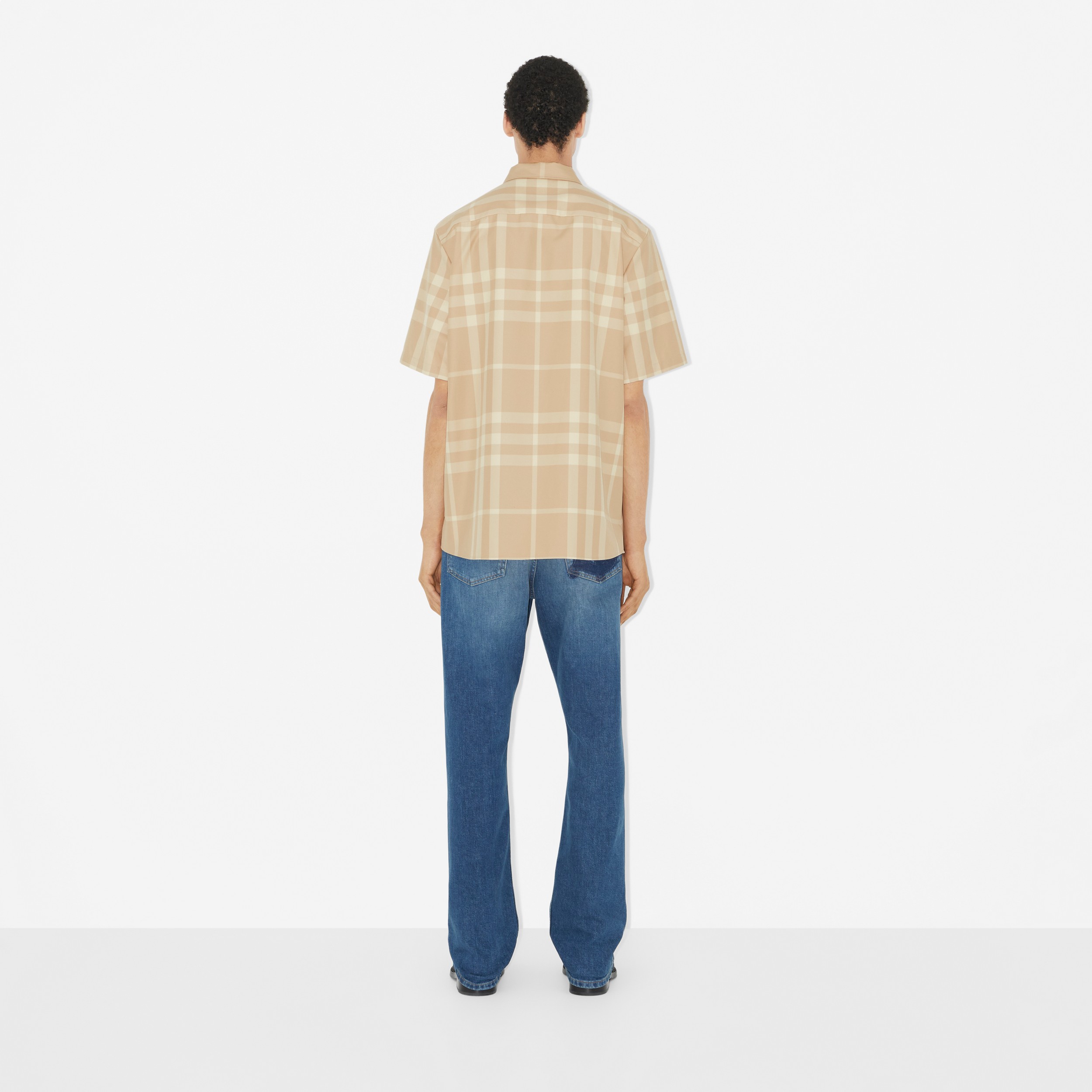Camisa de manga corta en algodón de gabardina a cuadros (Rosa Beige Suave) - Hombre | Burberry® oficial - 4