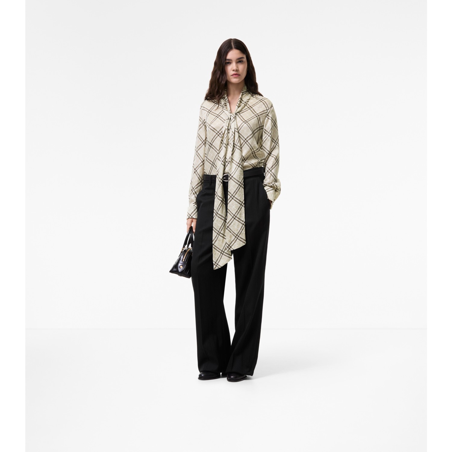 Check Silk Blend Scarf Blouse