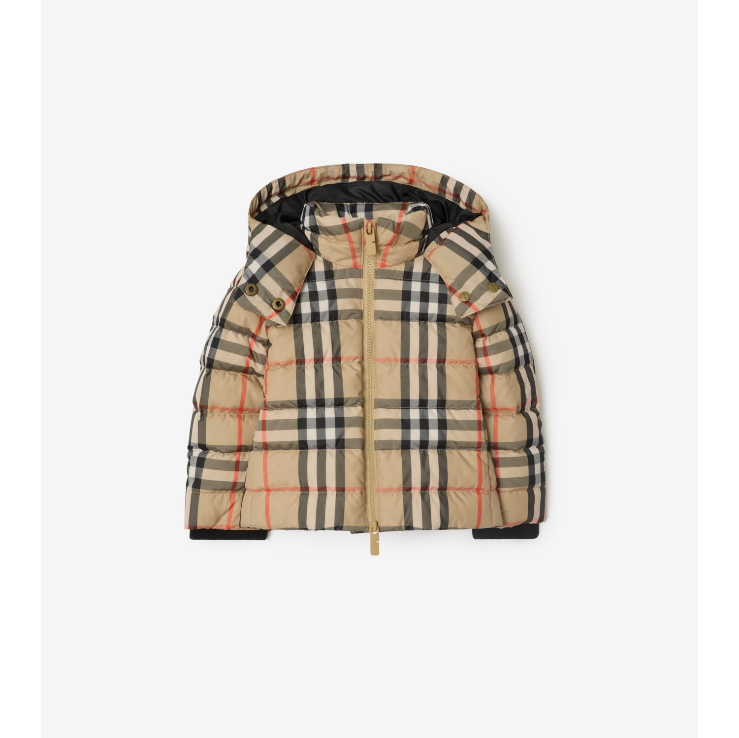 Check Hooded Puffer Jacket in Sand | Burberry® Official