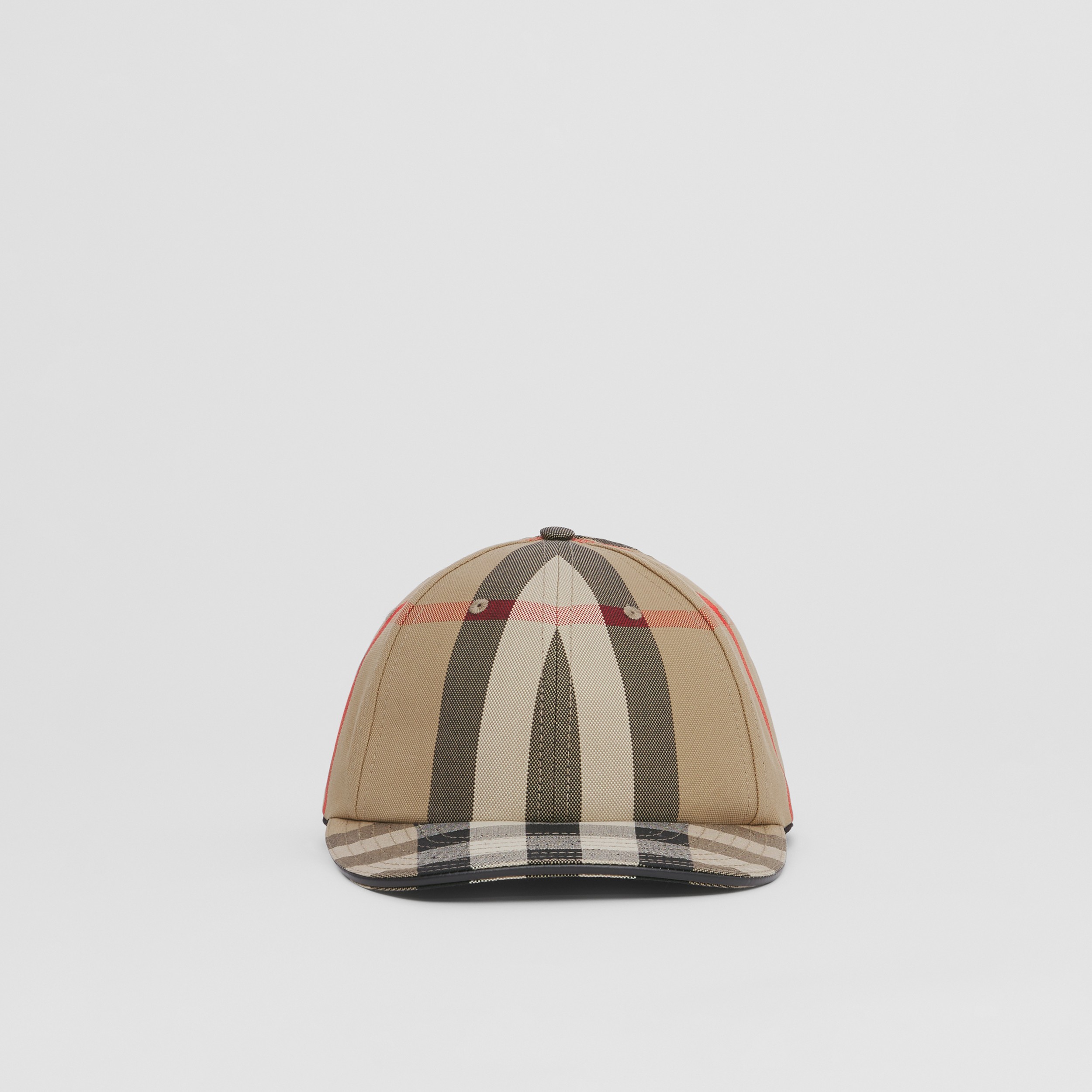 Logo Detail Exaggerated Check Cotton Baseball Cap in Archive Beige | Burberry® Official - 1