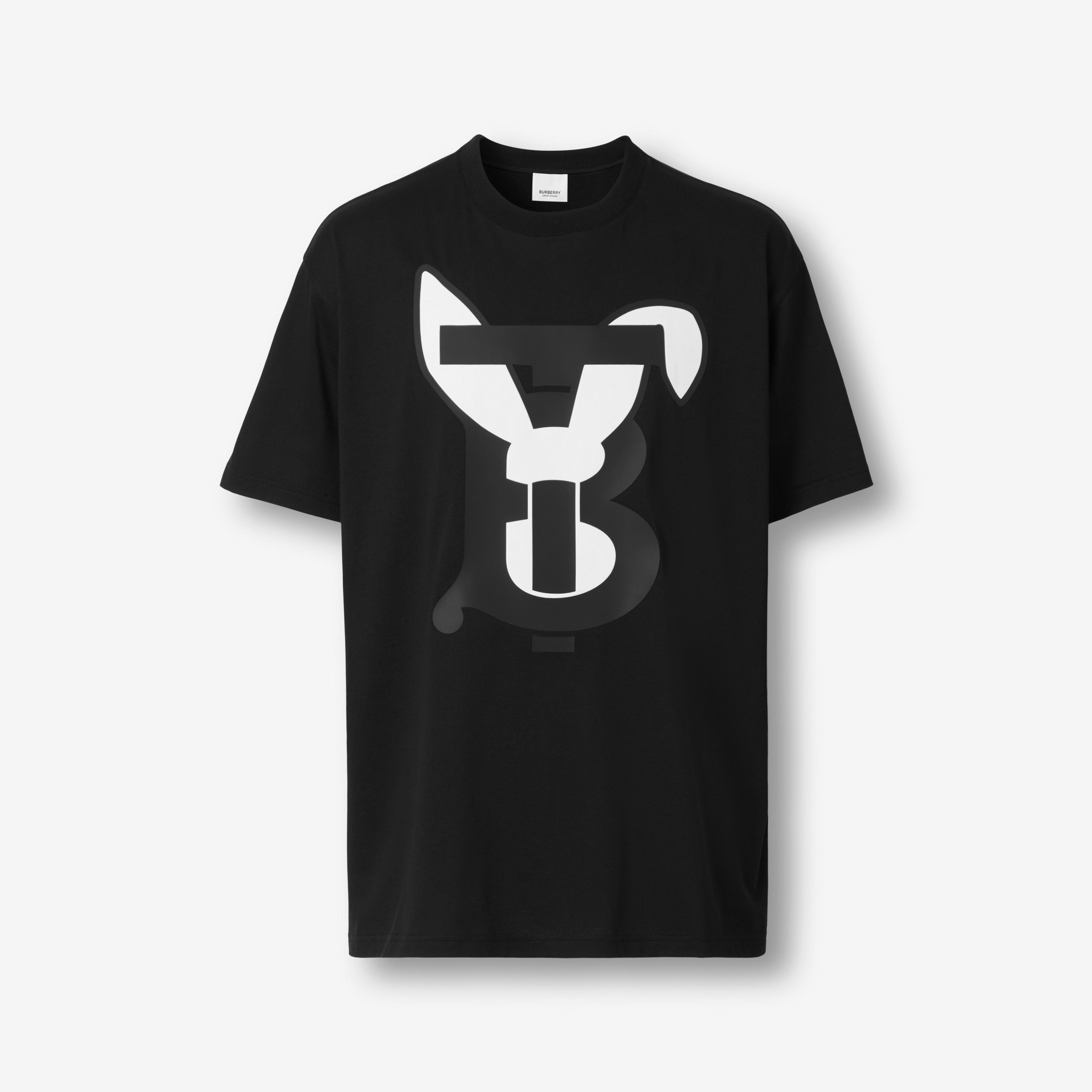 래빗 프린트 코튼 티셔츠 (블랙) - 남성 | Burberry® - 1