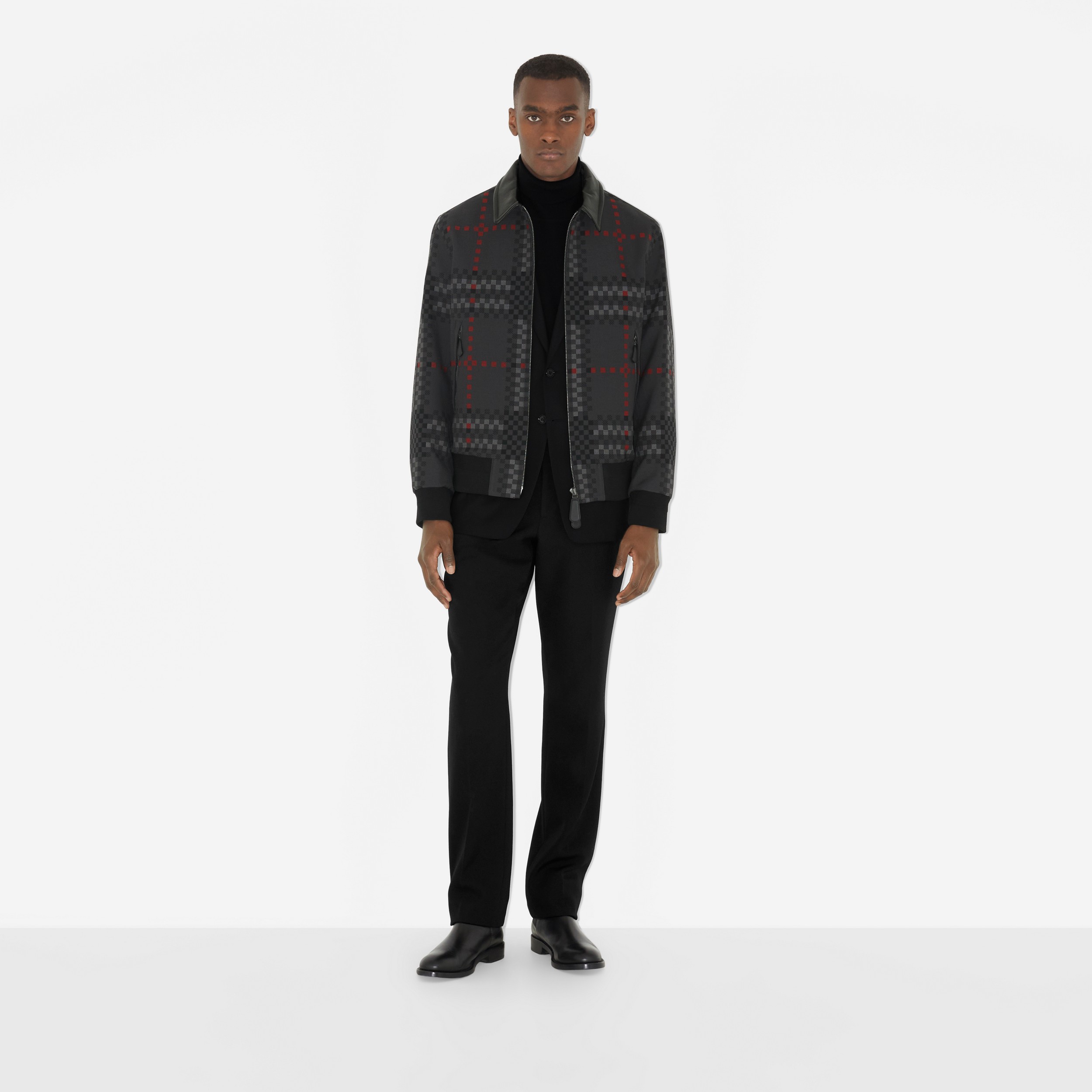 Pixel Check Wool Blend Harrington Jacket in Dark Thunder Grey - Men | Burberry® Official - 2