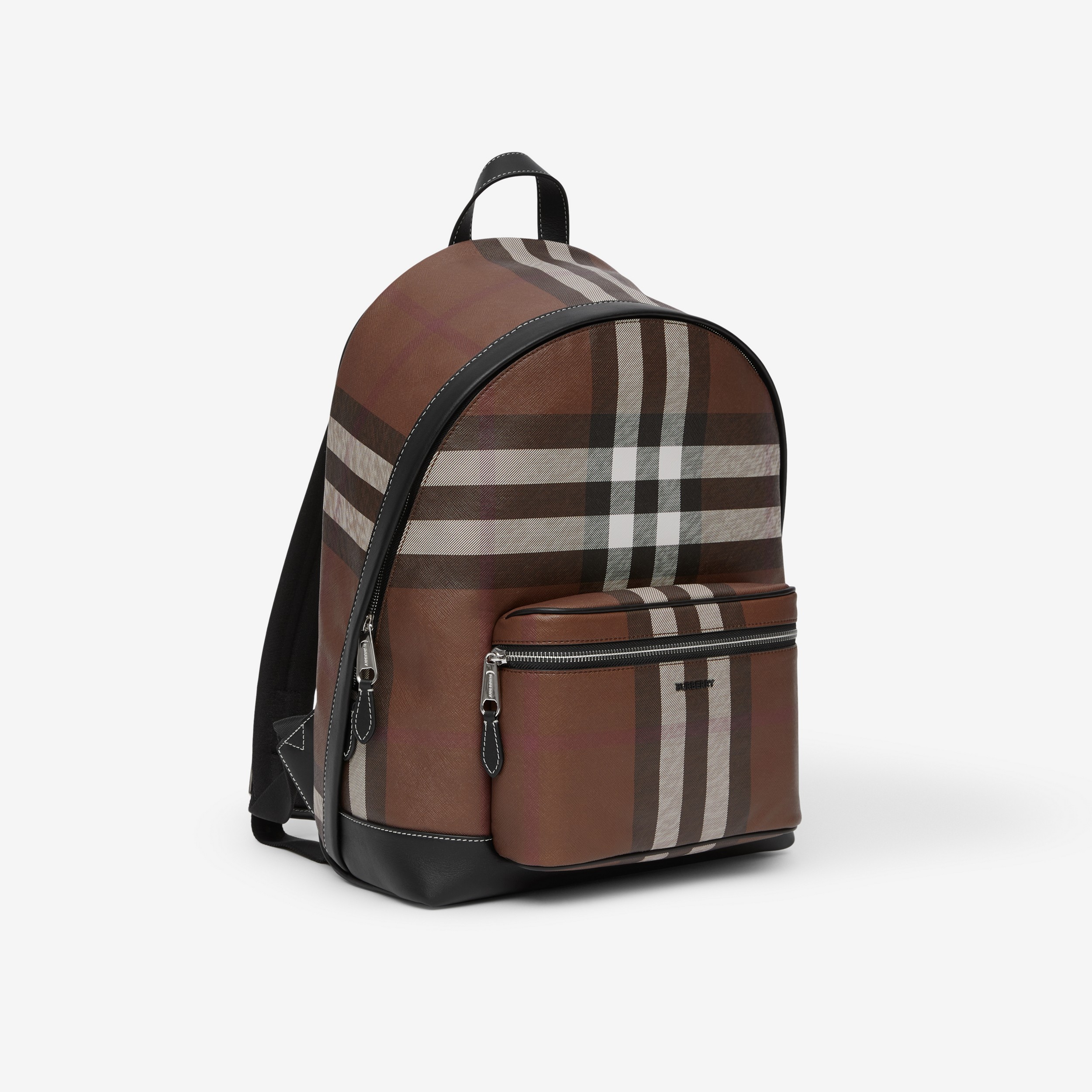 Exaggerated Check and Leather Backpack in Dark Birch Brown | Burberry® Official - 2