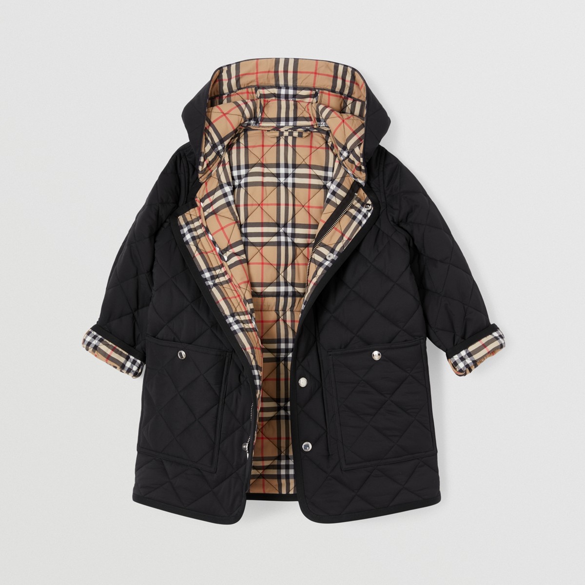 Shop Burberry Childrens Diamond Quilted Nylon Hooded Coat In Black