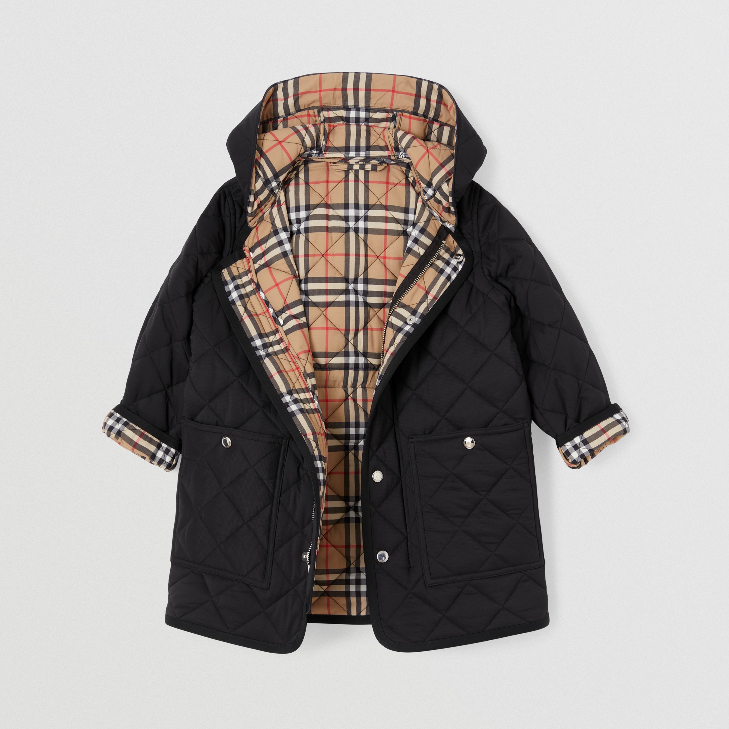 Diamond Quilted Nylon Hooded Coat in Black | Burberry® Official - 1