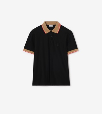 BURBERRY トリコロールポロシャツ ブラック ロゴカラー コットンポロシャツ (ブラック) - メンズ, コットン