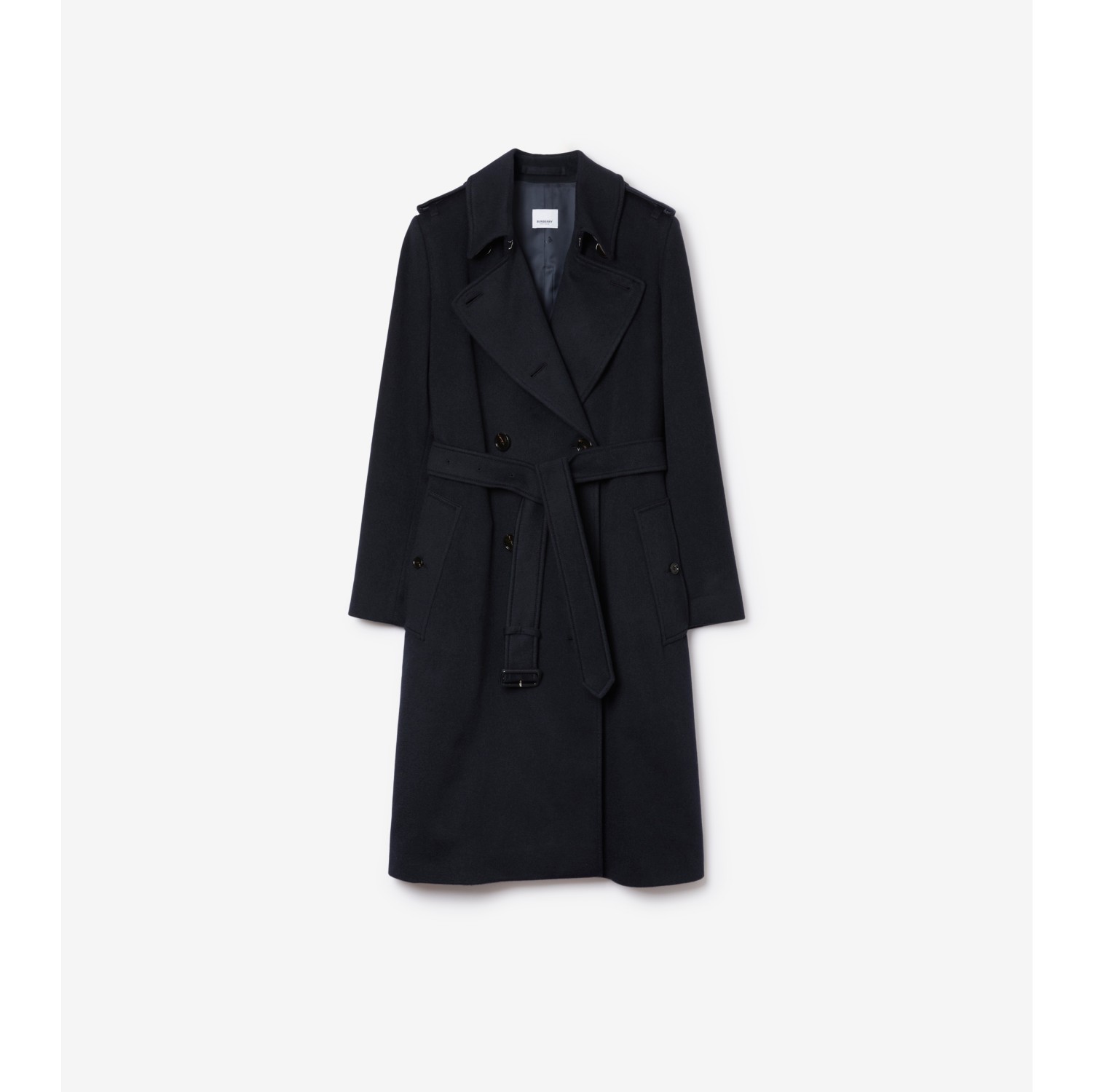 Long Cashmere Blend Kensington Trench Coat in Dark charcoal blue Women Burberry Official