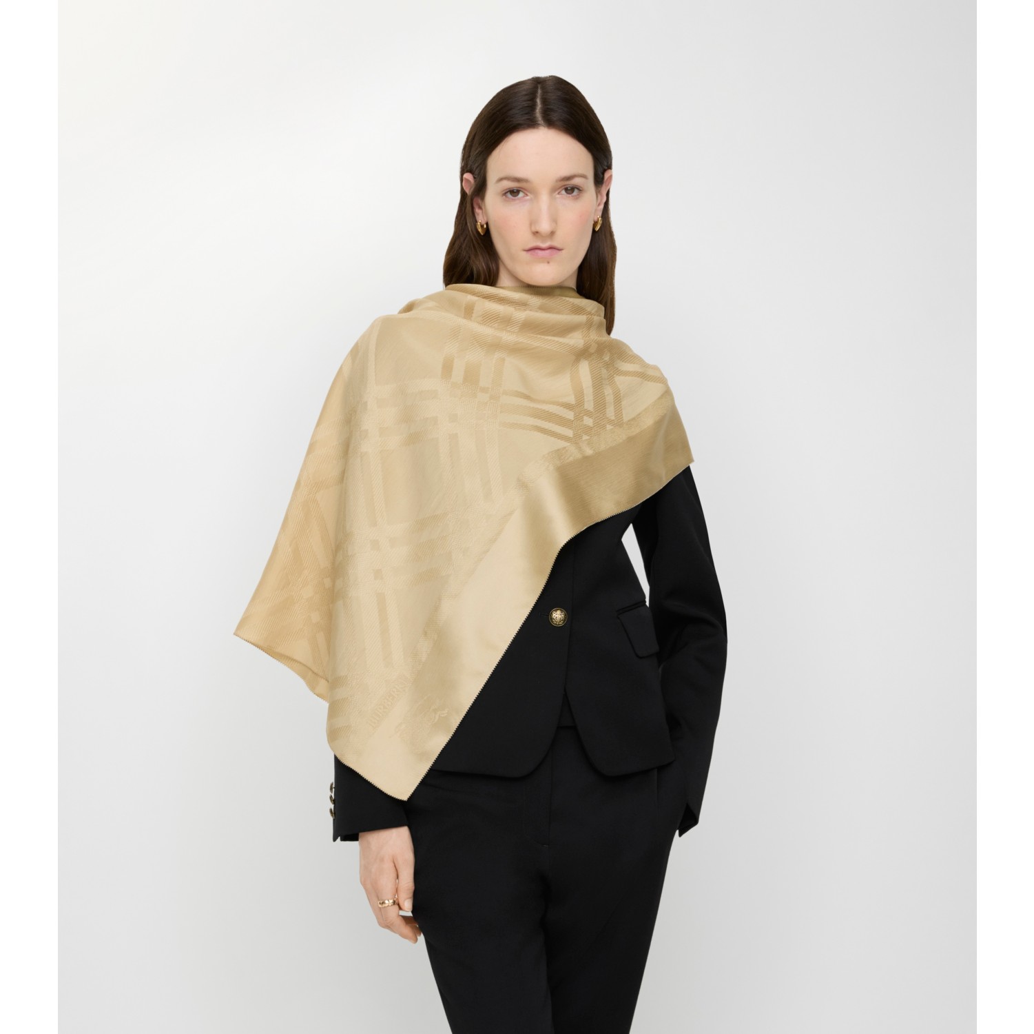 Wide Check Silk Scarf