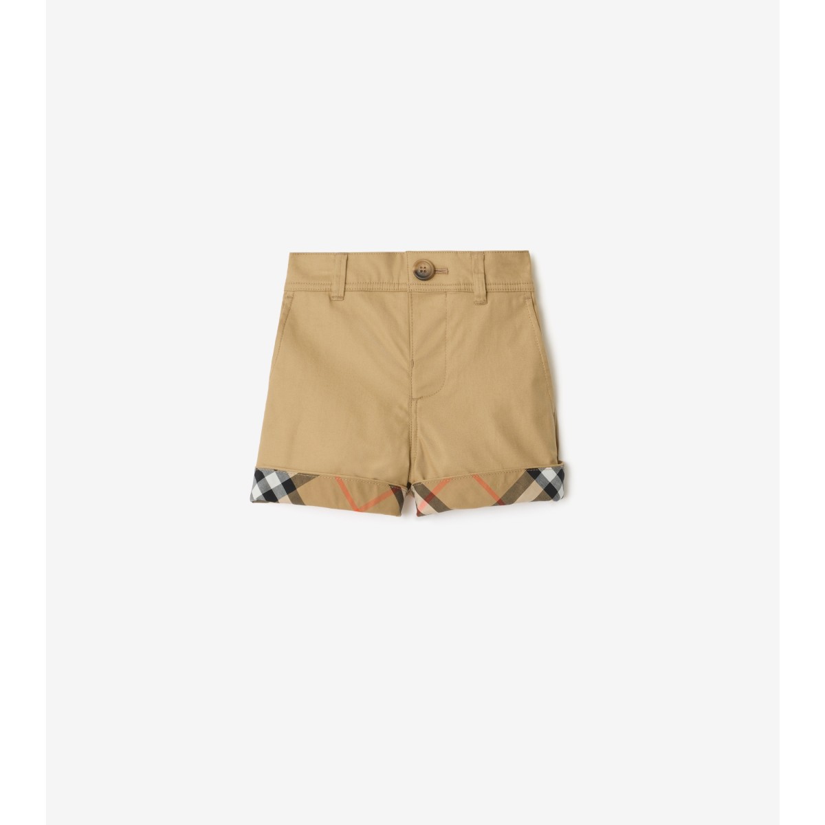 Burberry Childrens Check Turn-up Cotton Shorts In Brown