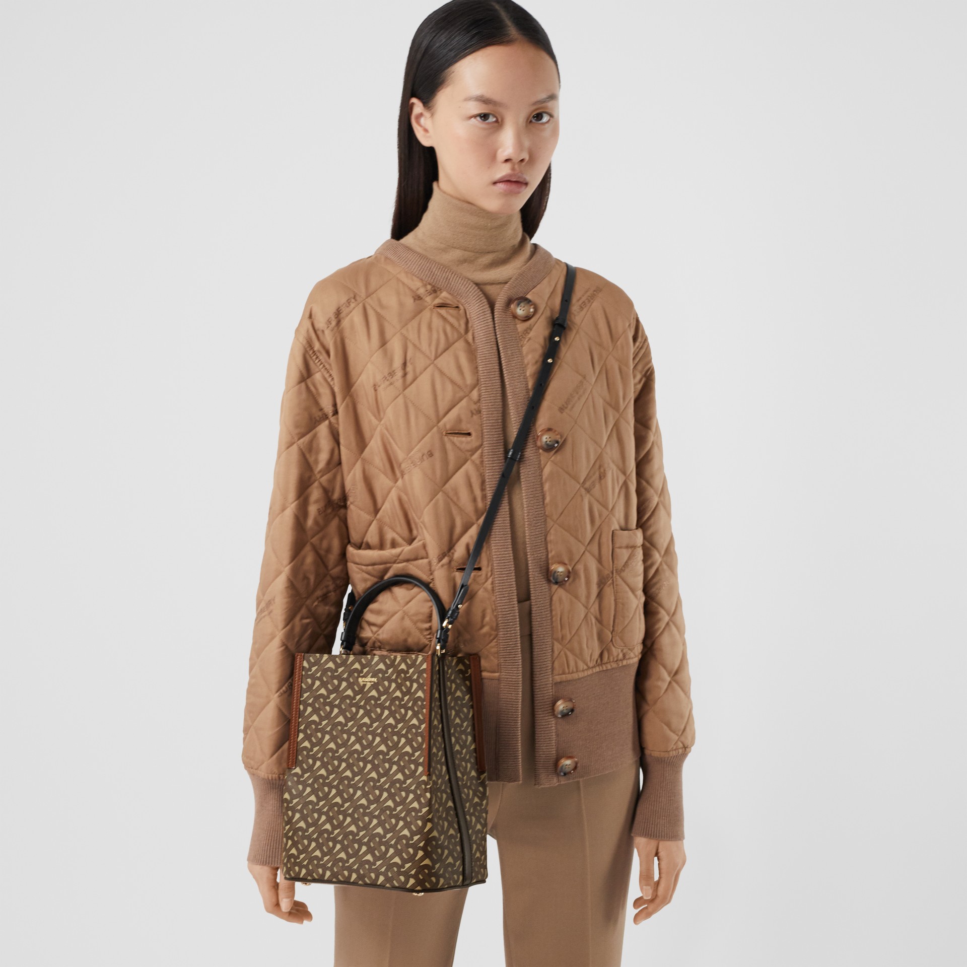 Small Monogram E-canvas Peggy Bucket Bag in Bridle Brown - Women | Burberry United States