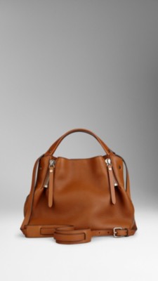 Small Check Detail Leather Tote Bag Saddle Brown | Burberry