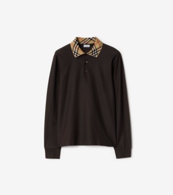★Burberry★ロングスリーブコットンポロシャツ ロングスリーブ ストライプ コットンポロシャツ (オリーブ