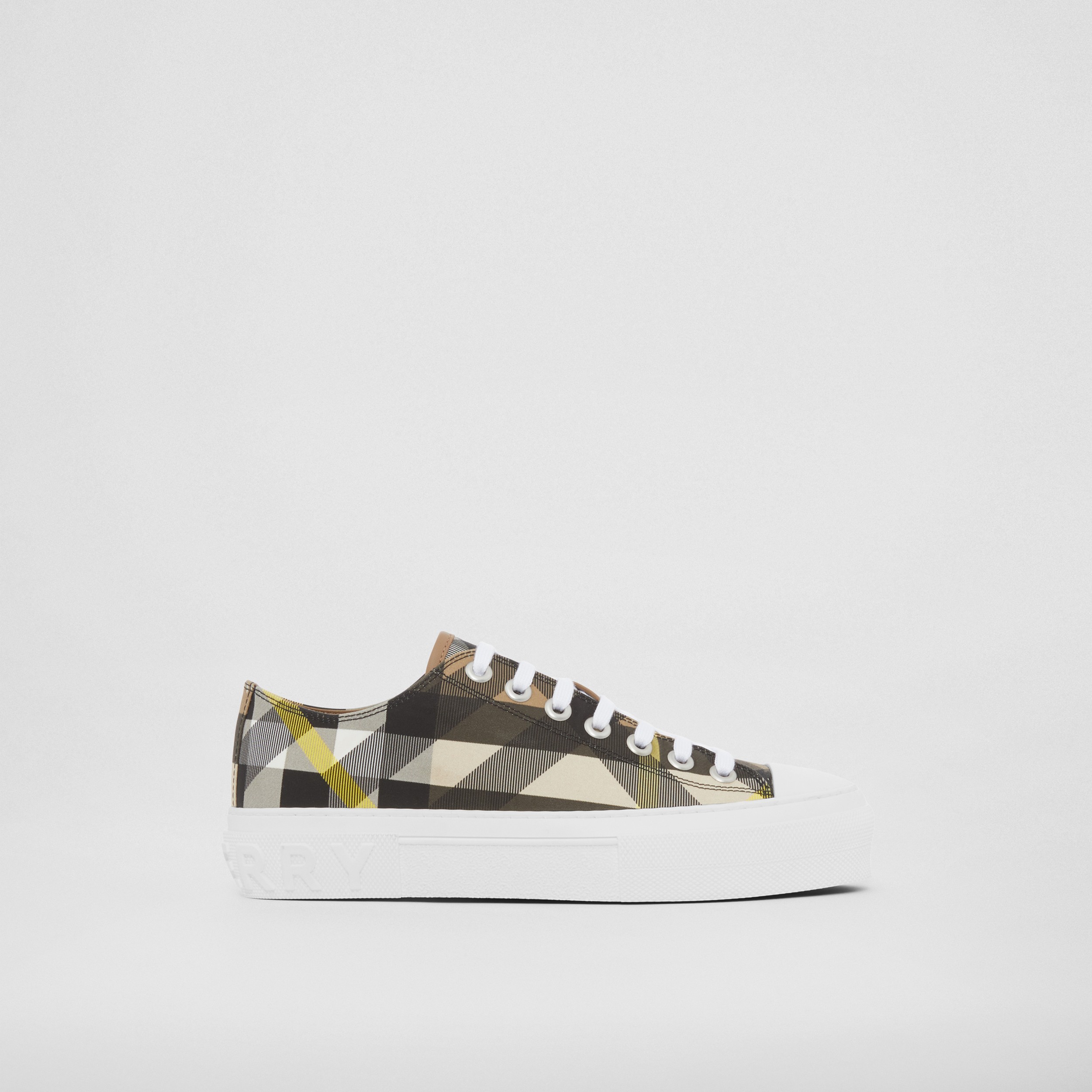 Exaggerated Check Cotton Sneakers in Wheat - Women | Burberry® Official - 1