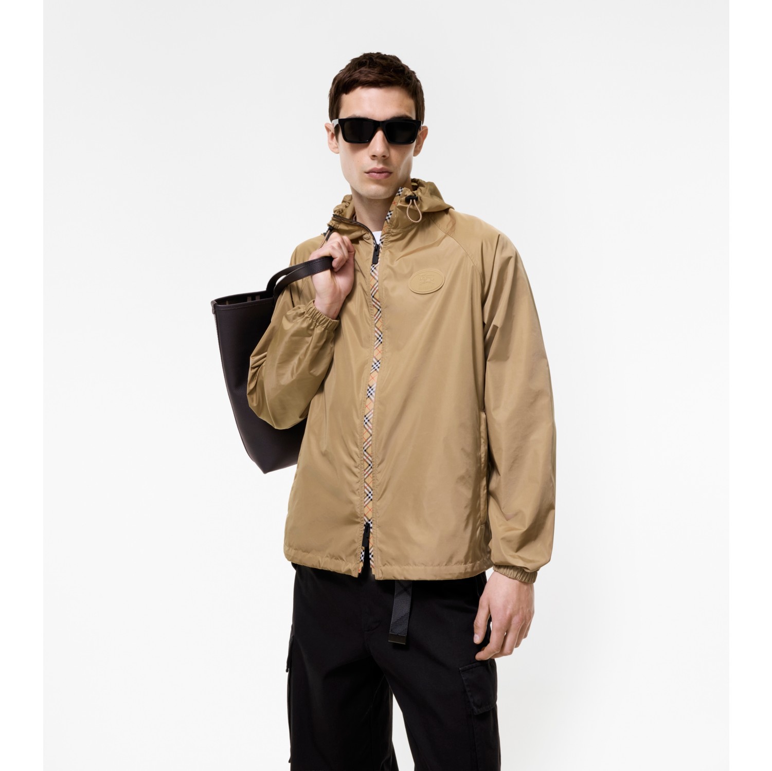 Checker-tape Nylon Hooded Jacket