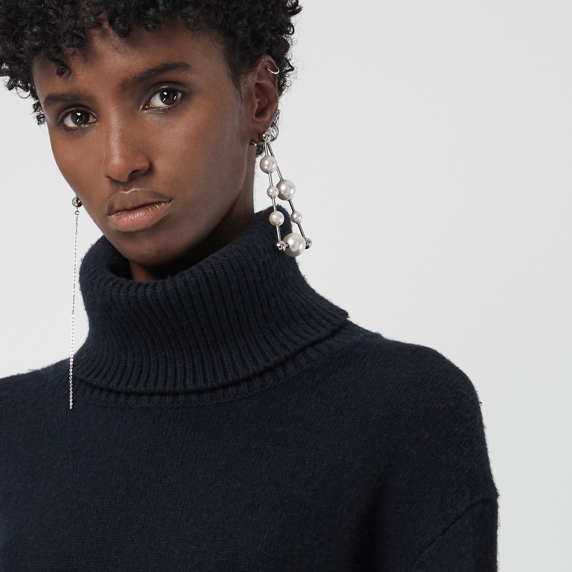 Embroidered Crest Cashmere Roll-neck Sweater in Navy - Women | Burberry United States