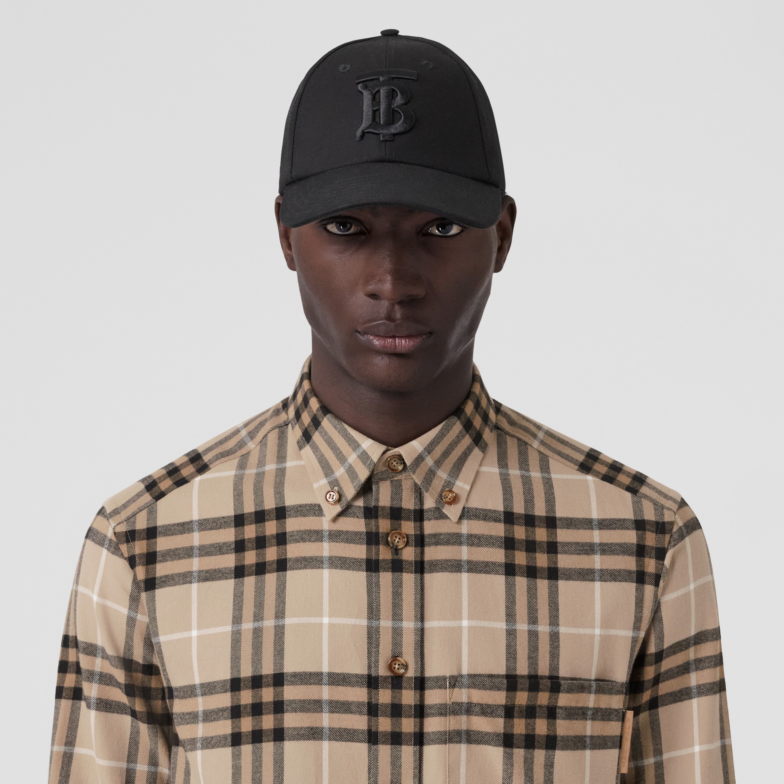 Camisa de algodão com estampa xadrez e colarinho abotoado (Biscoito) - Homens | Burberry® oficial - 2