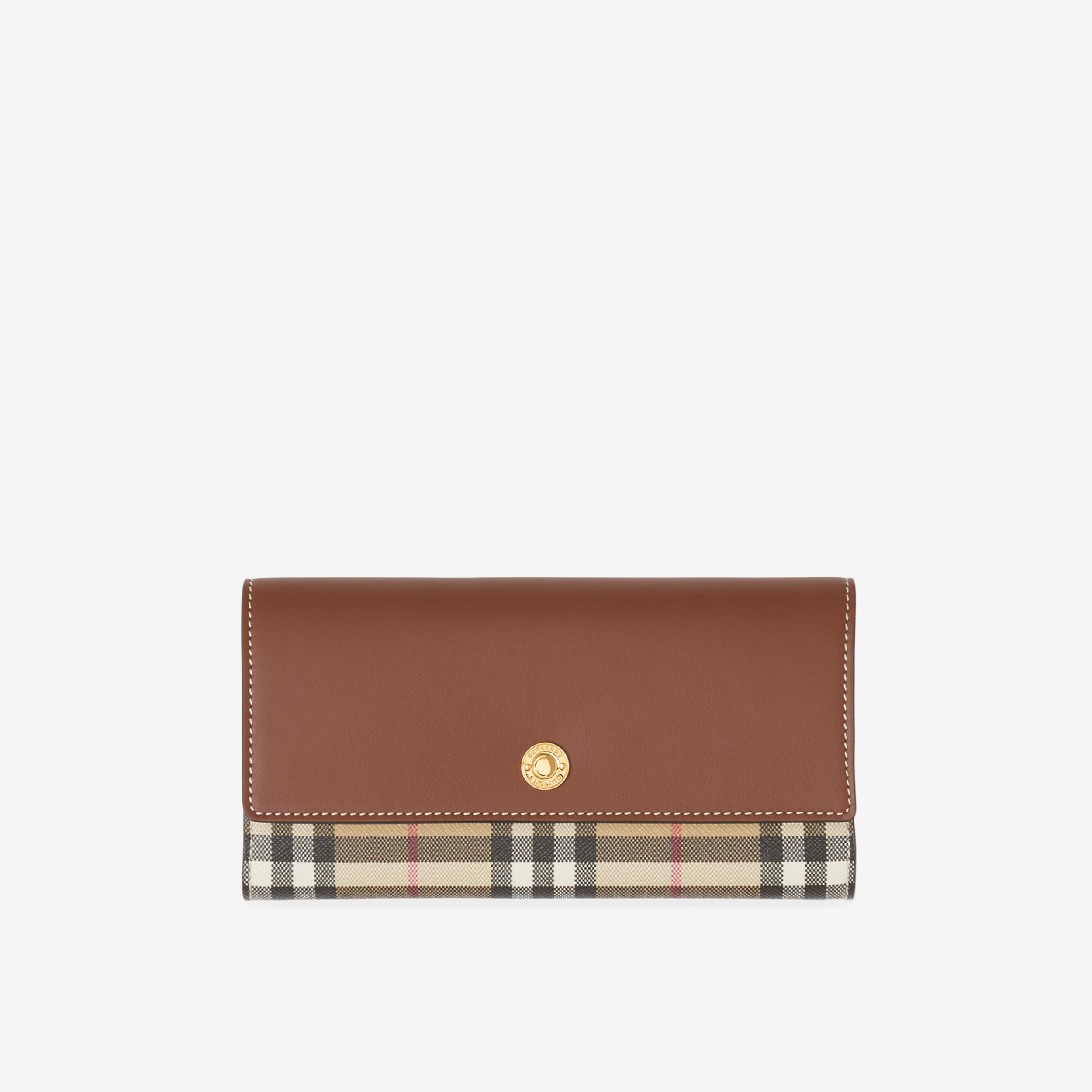 ヴィンテージチェック＆レザー コンチネンタルウォレット (アーカイブベージュ／タン) - ウィメンズ | Burberry®公式サイト