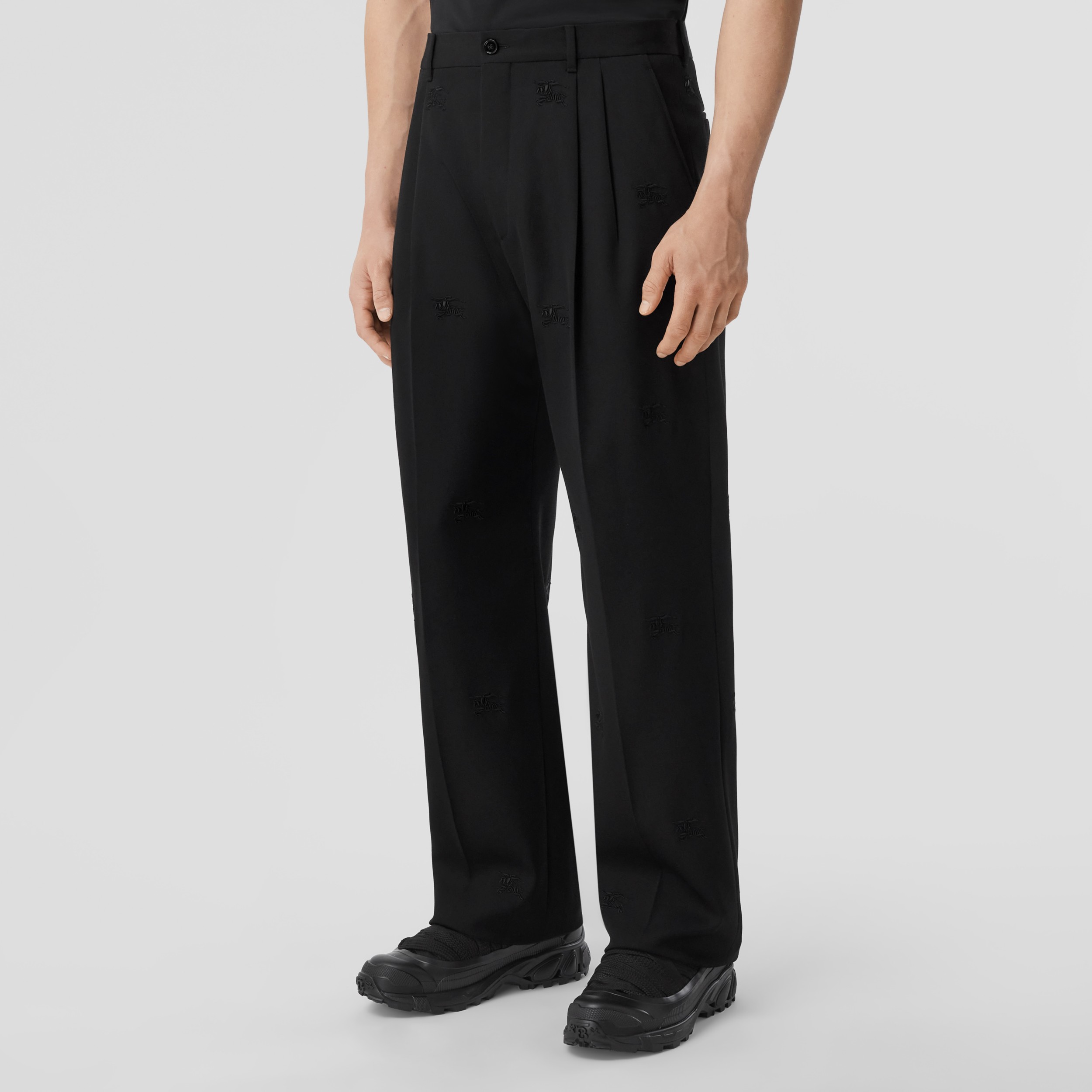 EKD Wool Wide-leg Pleated Trousers in Black - Men | Burberry® Official