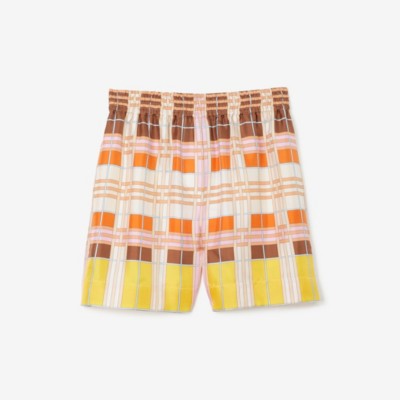 Burberry Abstract Check Print Silk Shorts In Candy Pink