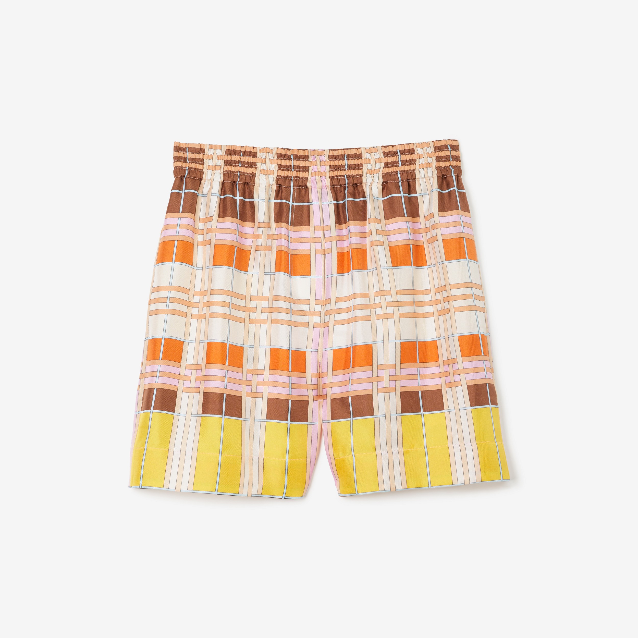 抽象格纹印花丝质短裤 (糖果粉红) - 女士 | Burberry® 博柏利官网 - 1