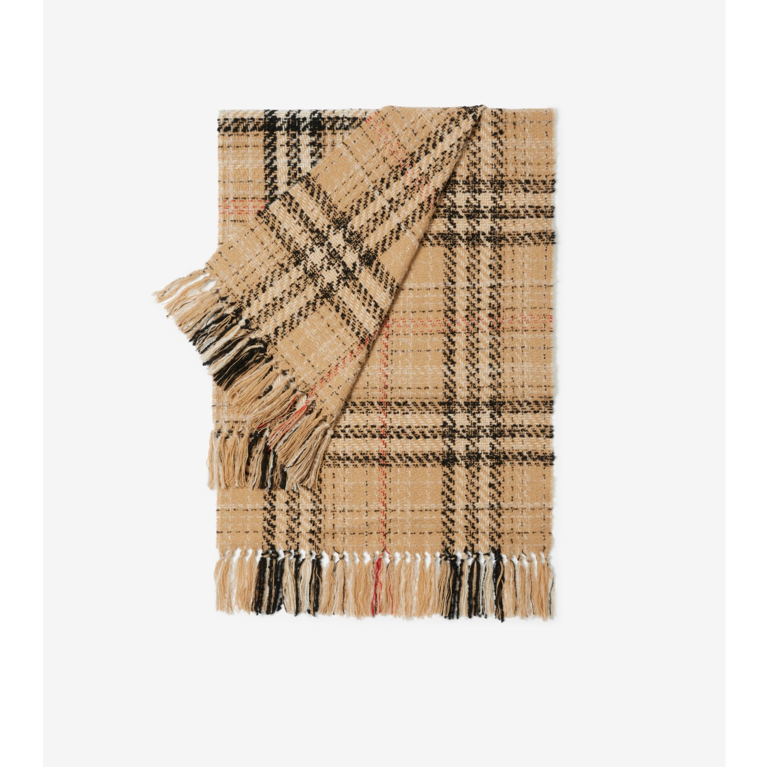 Check Cashmere Silk Blend Tweed Scarf in Archive Beige