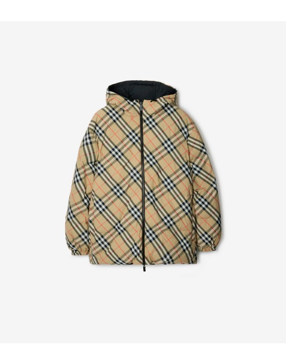 Reversible Check Nylon Puffer Jacket