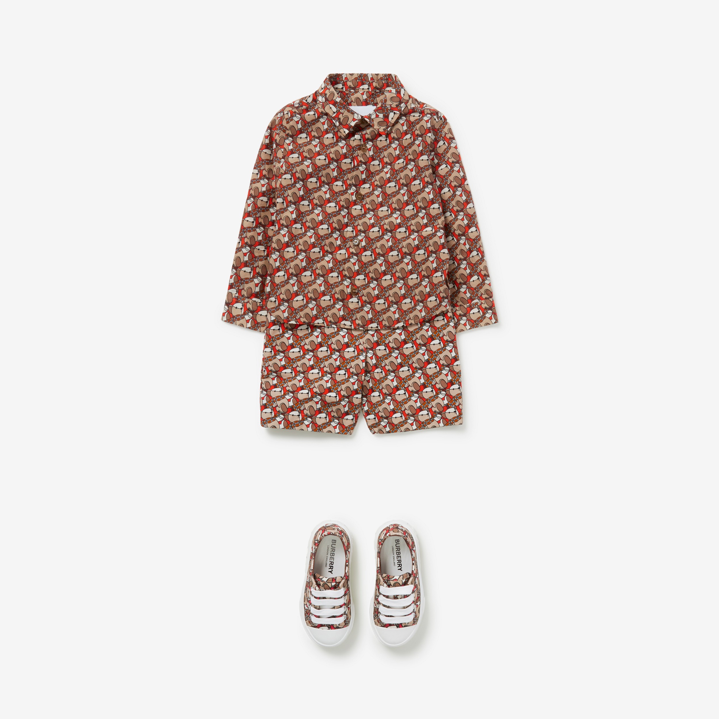 Camisa de seda e algodão com estampa Thomas Bear (Laranja Escarlate) - Crianças | Burberry® oficial - 3