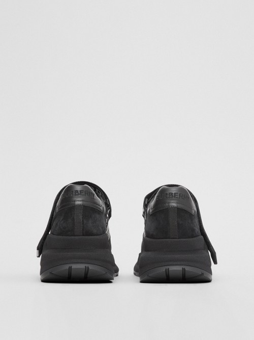 BURBERRY Logo Detail Leather, Nubuck and Mesh Sneakers