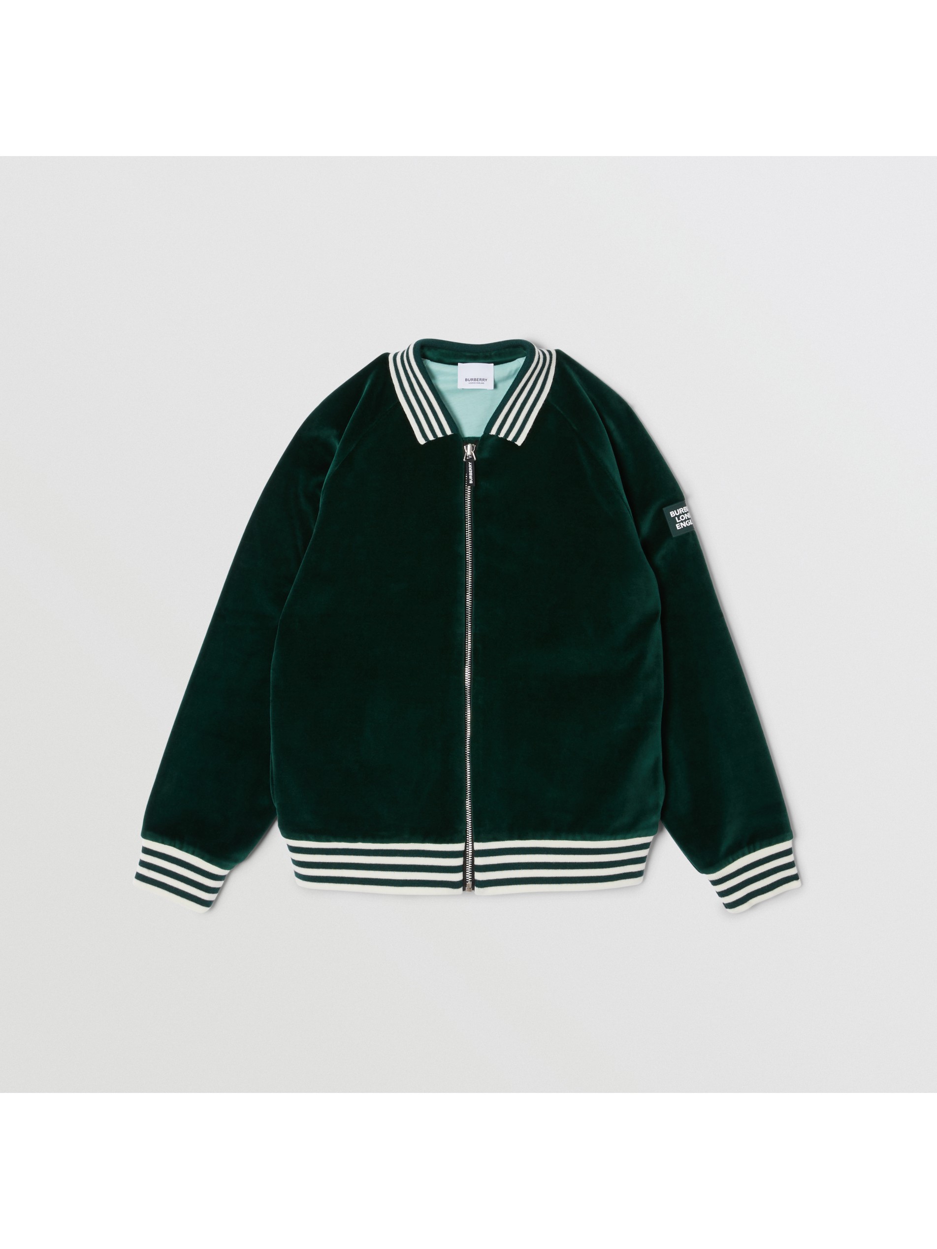 条纹装饰丝绒运动上衣 (深松柏绿) | burberry 博柏利