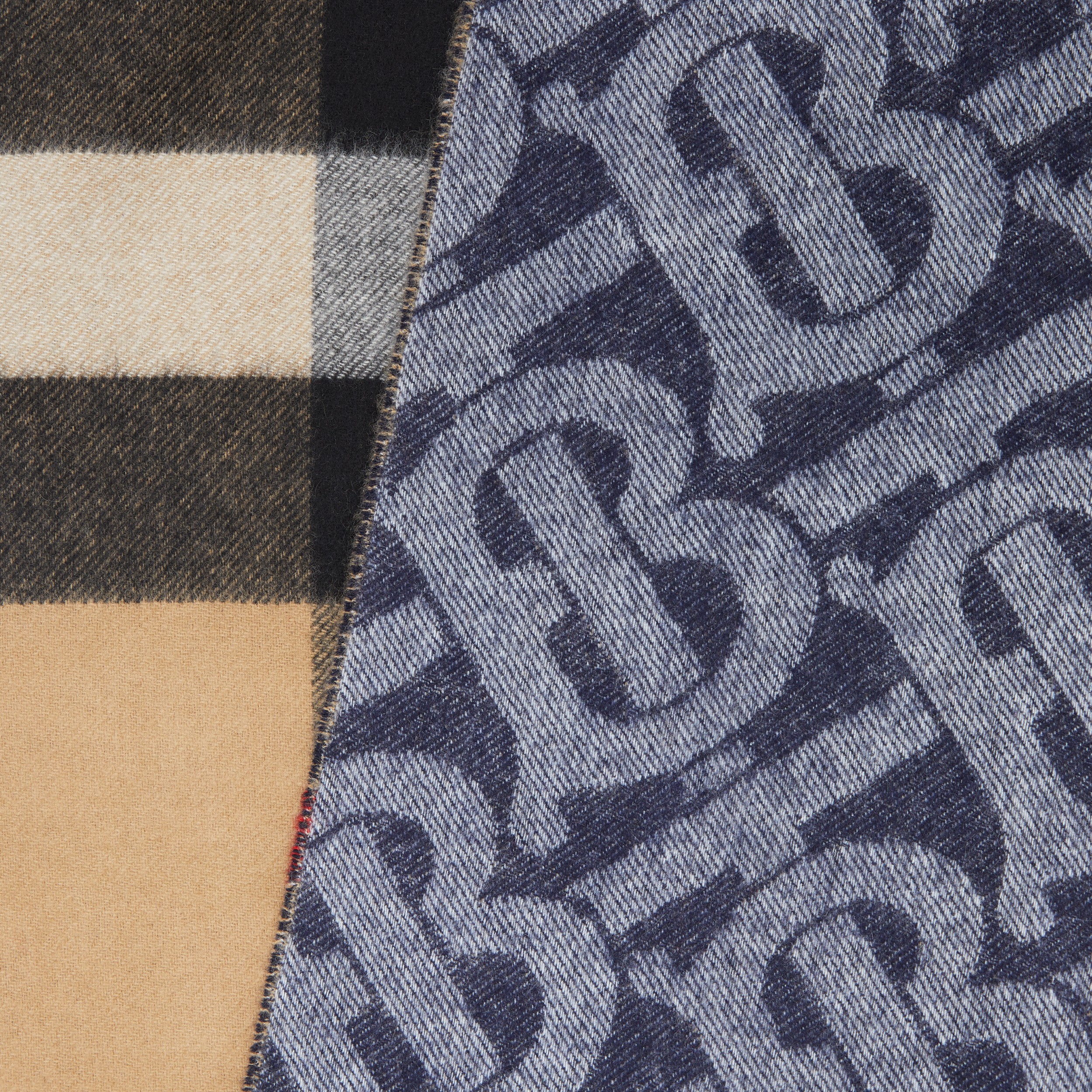 Reversible Check and Monogram Cashmere Scarf in Indigo | Burberry® Official - 2
