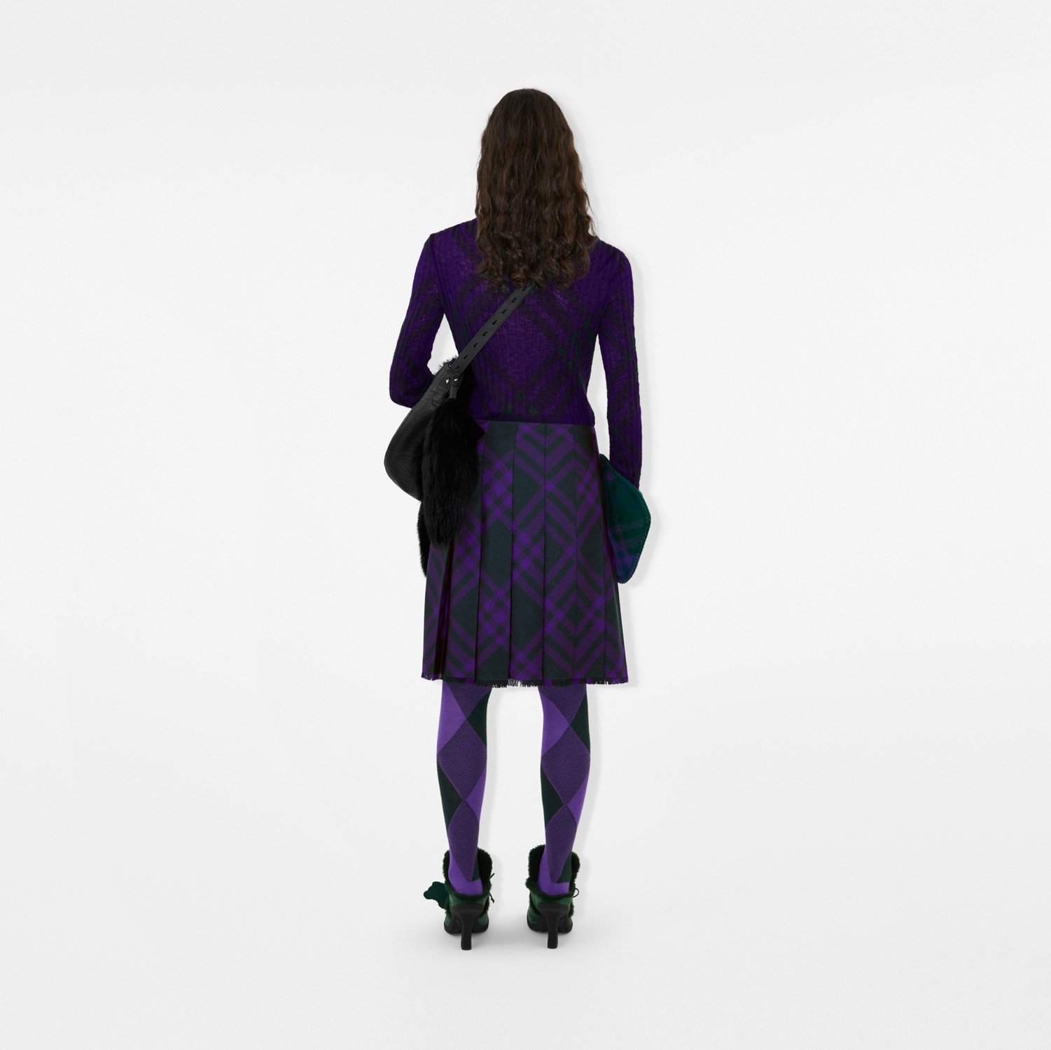 格纹马海毛混纺针织衫 (皇室紫) - 女士 | Burberry® 博柏利官网