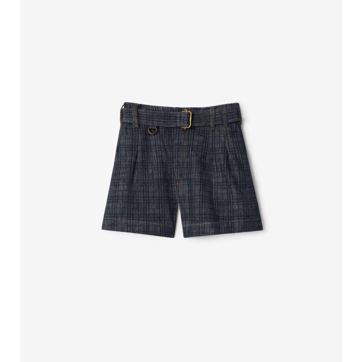 Burberry Belted Check Denim Shorts