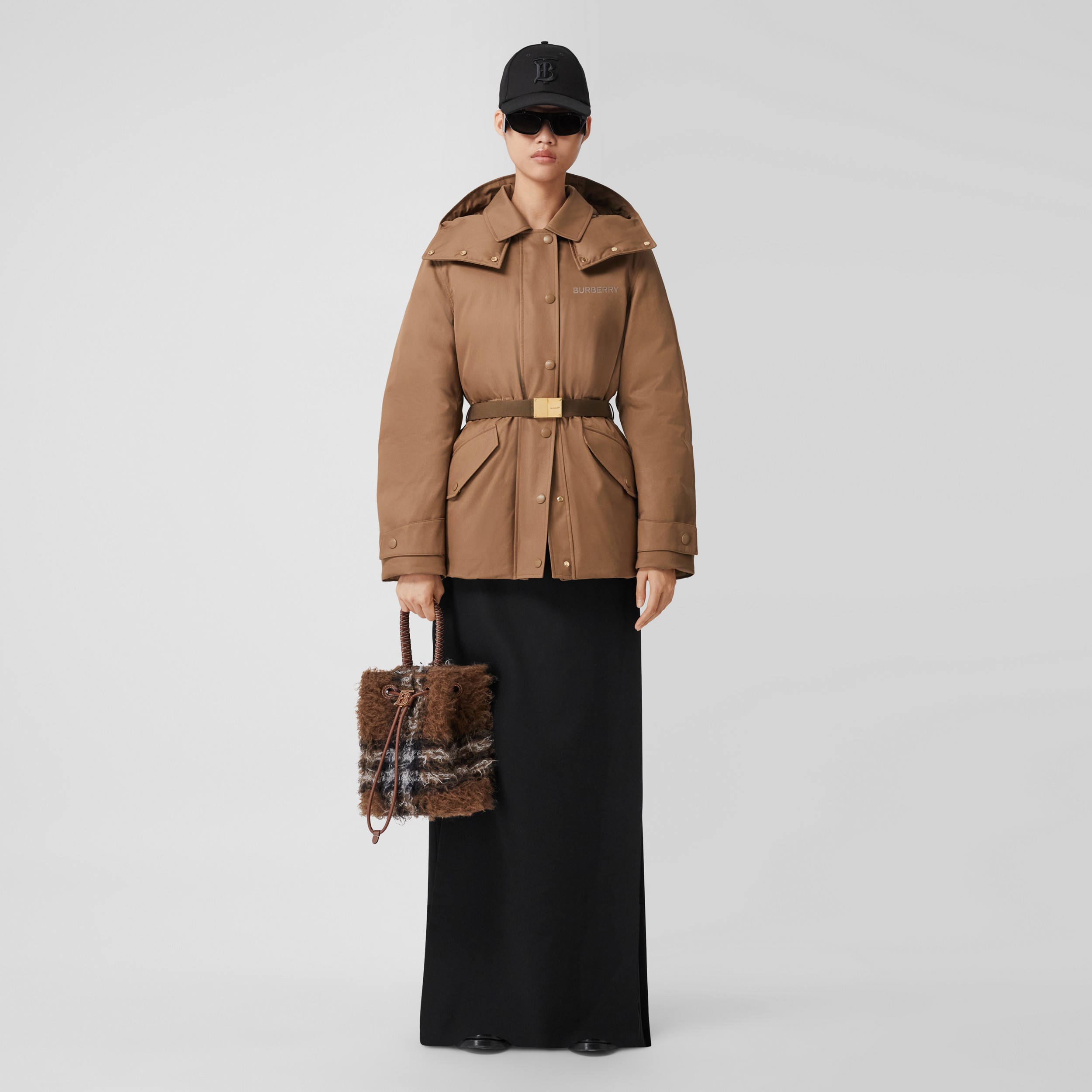 Detachable Hood Cotton Gabardine Belted Jacket in Dusty Caramel - Women | Burberry® Official - 4