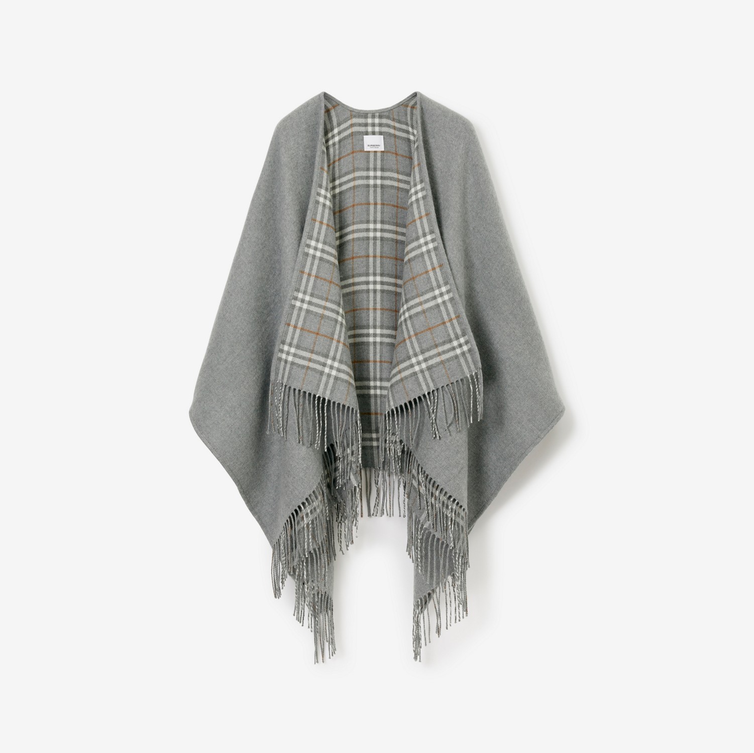 Check Wool Reversible Cape in Grey - Women | Burberry® Official