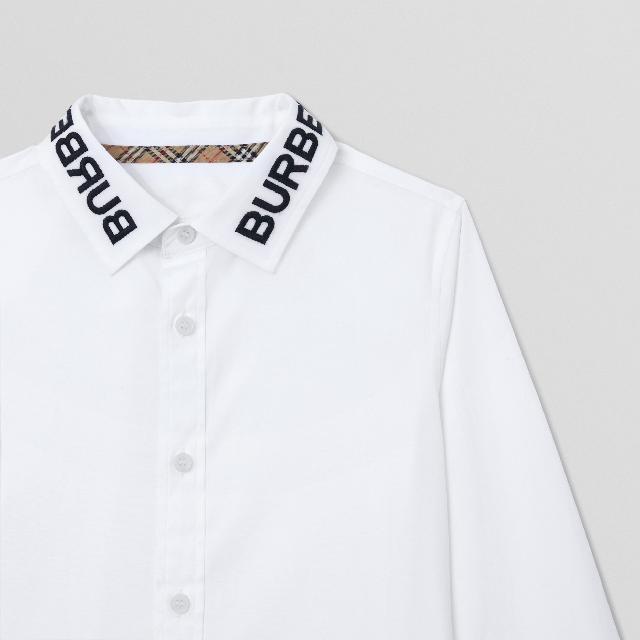 Logo Print Cotton Poplin Shirt in White | Burberry® Official - 4
