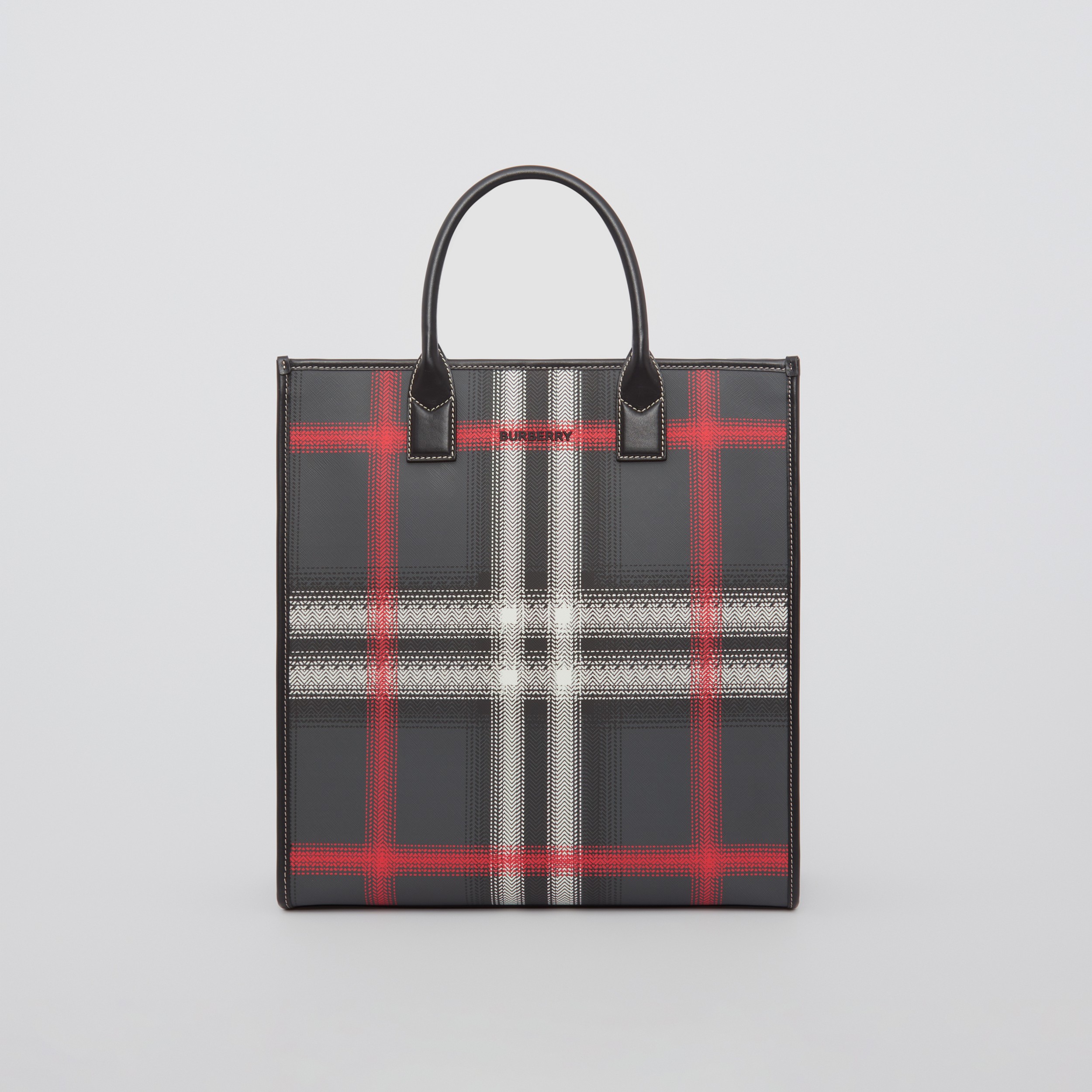 Blurred Check and Leather Tote in Charcoal Grey - Men | Burberry® Official - 1