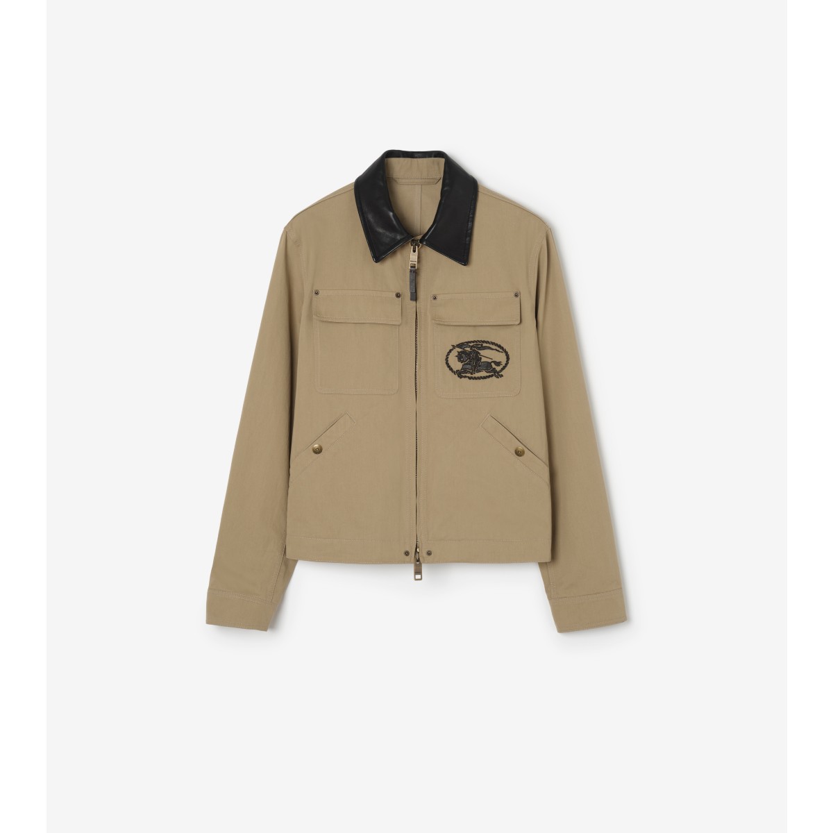  Check Leather Collar Cotton Workwear Jacket