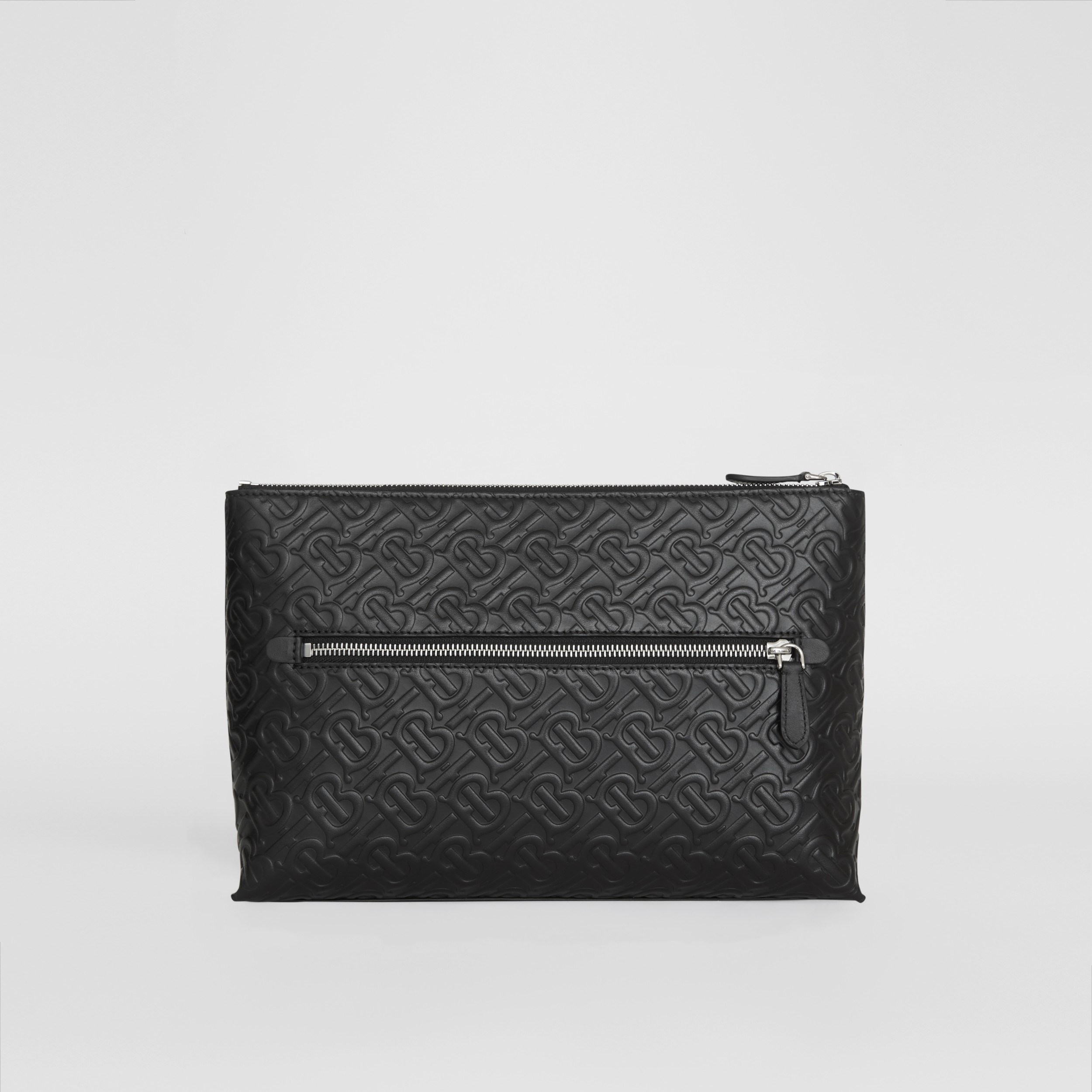 Monogram Leather Zip Pouch in Black | Burberry United States