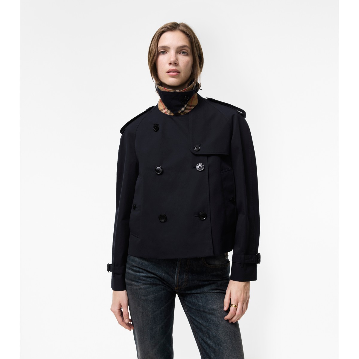  Check Cropped Gabardine Mayfair Trench Jacket