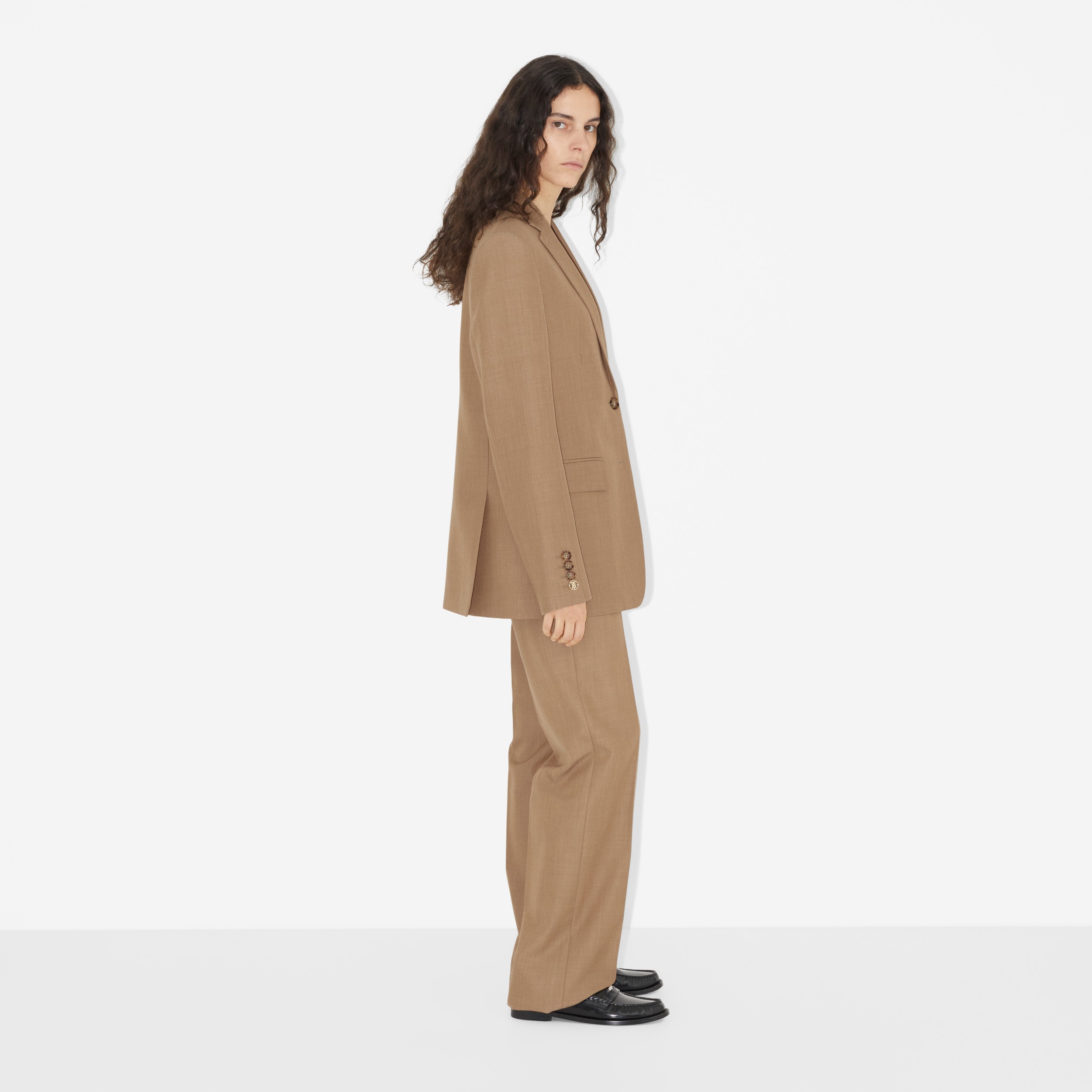Wool Tailored Trousers in Camel Melange - Women | Burberry® Official - 3