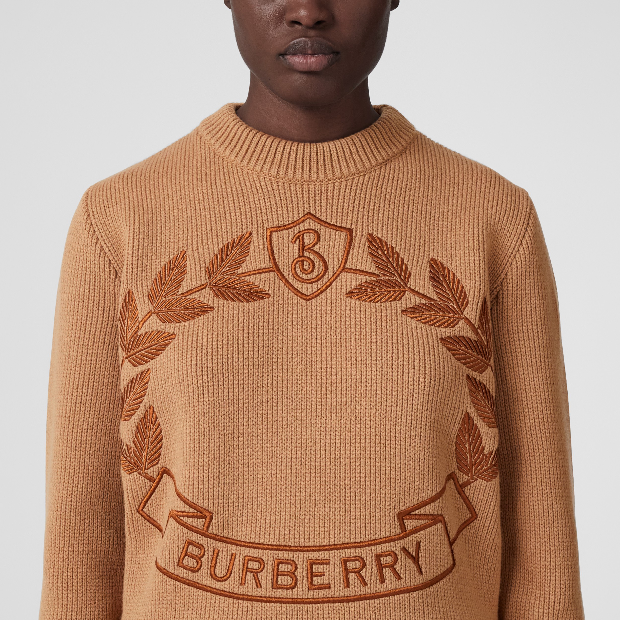 Oak Leaf Crest Wool Cashmere Sweater in Warm Fawn - Women | Burberry® Official - 2