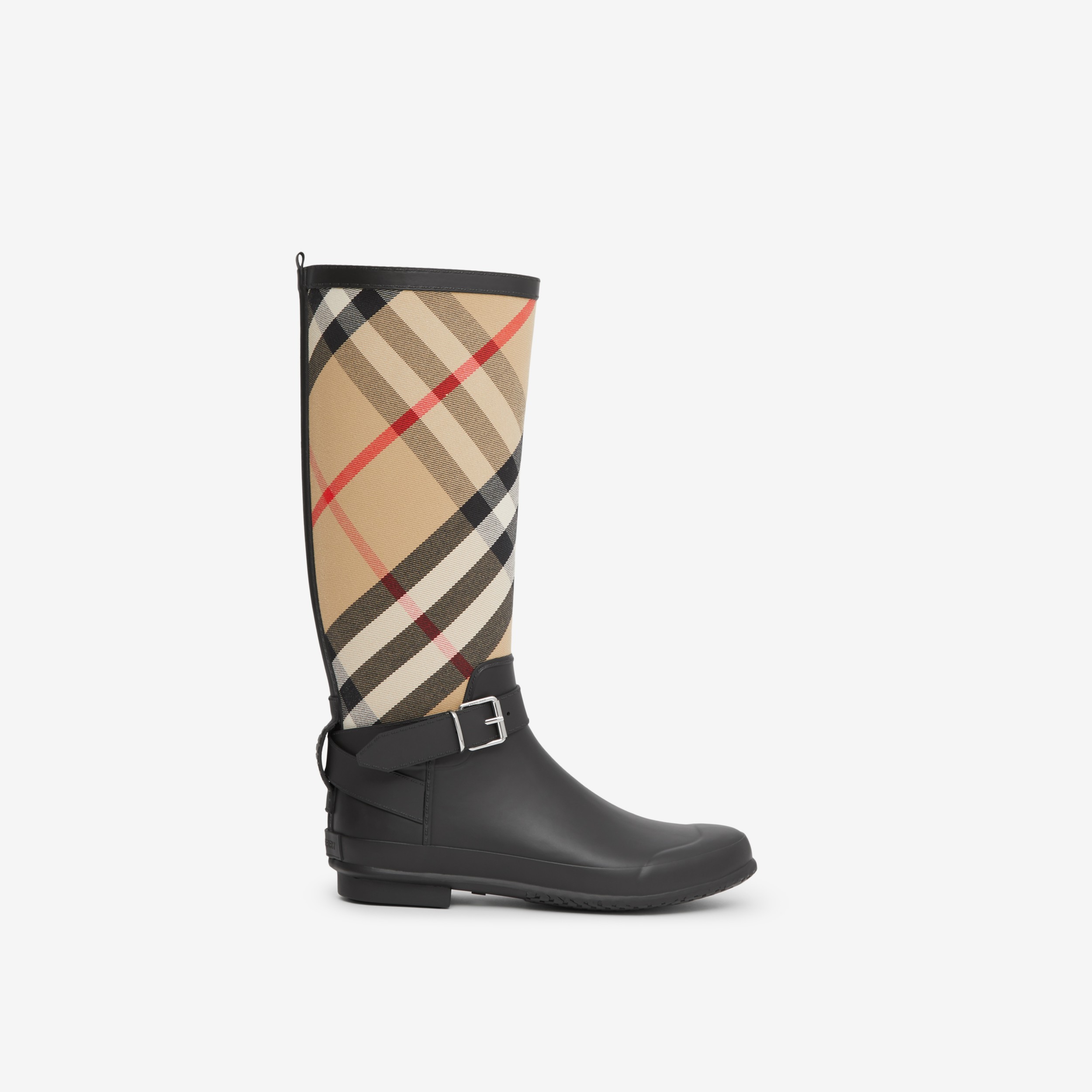 Galochas de borracha com House Check e detalhe de tira (Preto/bege Vintage)  - Mulheres | Burberry® oficial