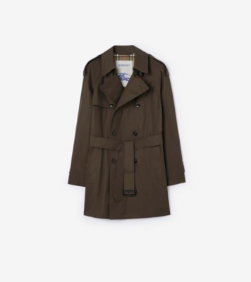 Mid-length Gabardine Leadenham Trench Coat in Estuary brown - Men, Cotton | Burberry® Official