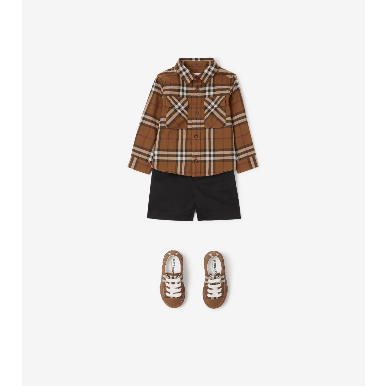 Check Panel Cotton T-shirt in Dark Birch Brown - Children | Burberry® Official