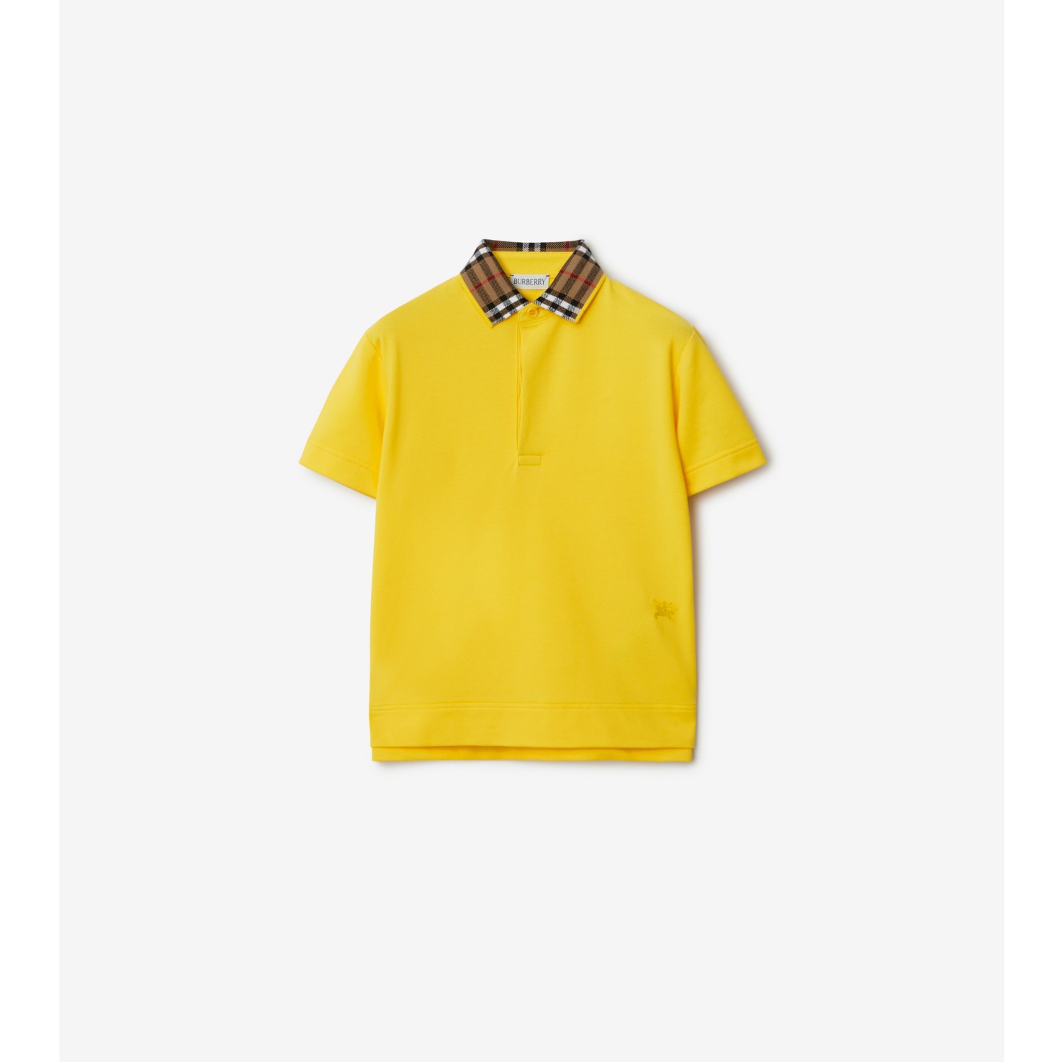 Camisa polo em algodao com colarinho Check Amarelo tojo Burberry oficial