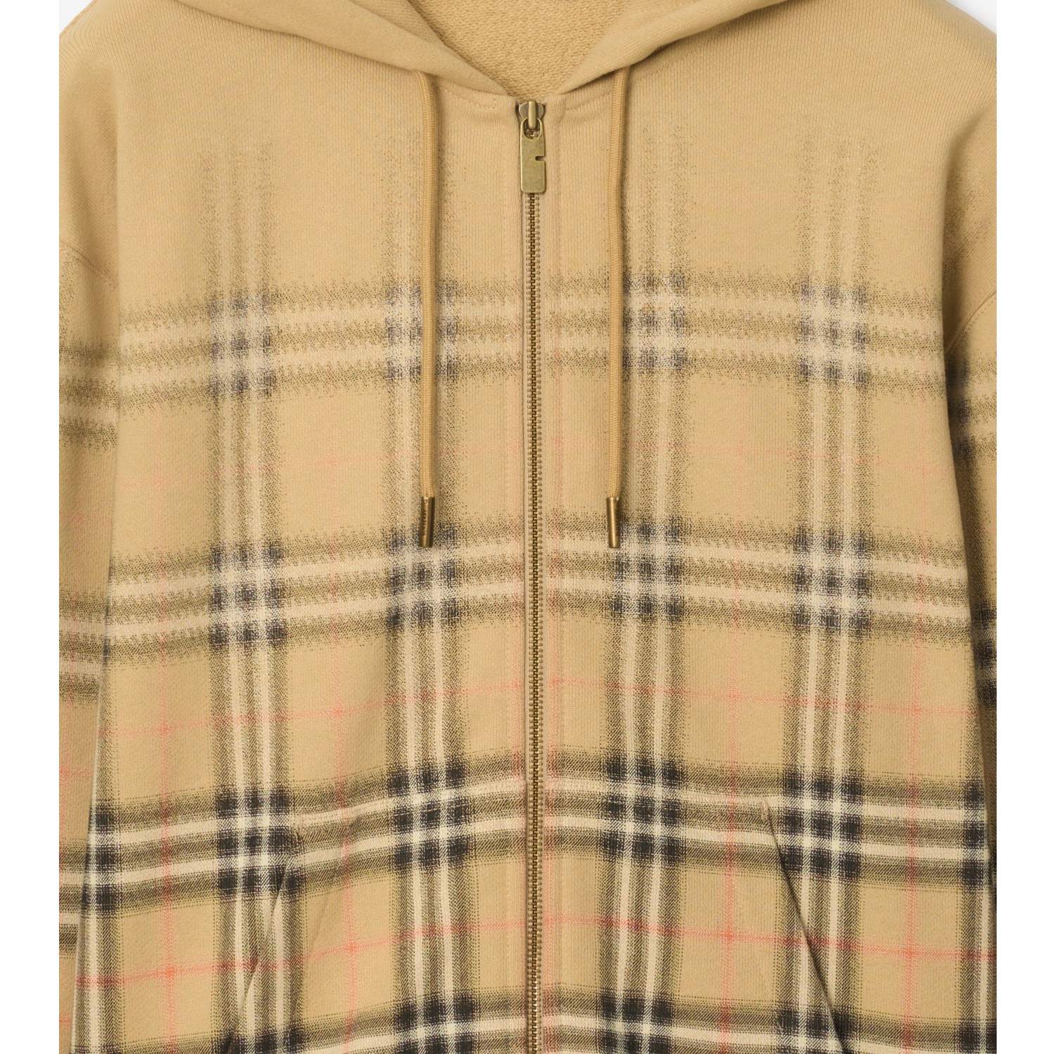 Gradient Check Cotton Zip Hoodie in Sand beige - Men | Burberry® Official