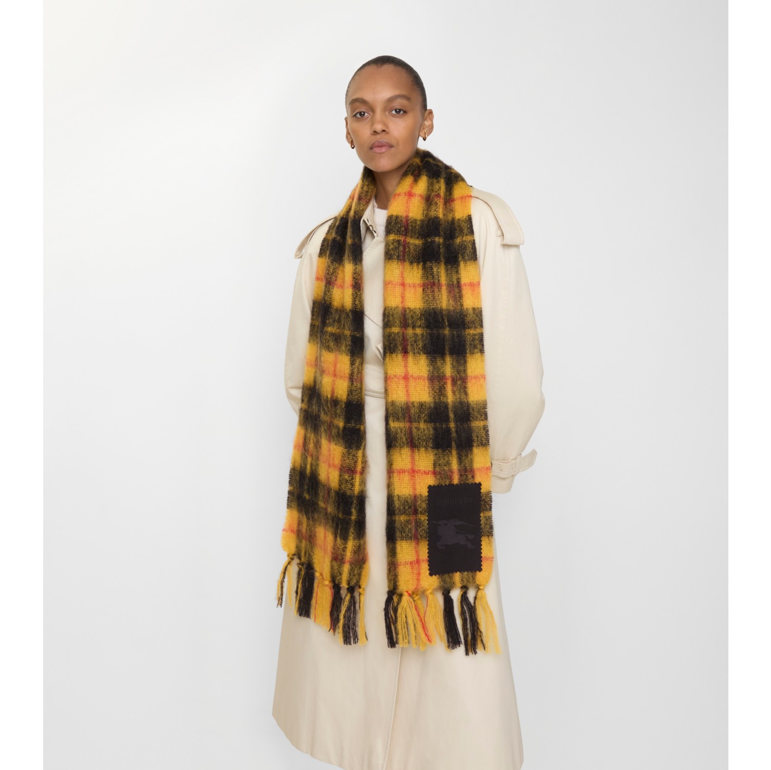 Check Mohair Wool Scarf in Crown yellow | Burberry® Official